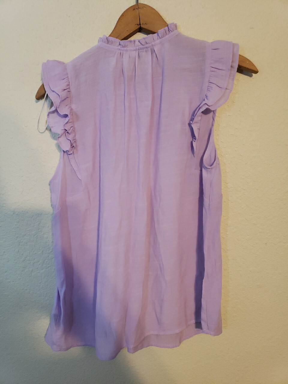 Nanette Light Purple High Neck Ruffle Sleeve Top Rayon Polyester Blend