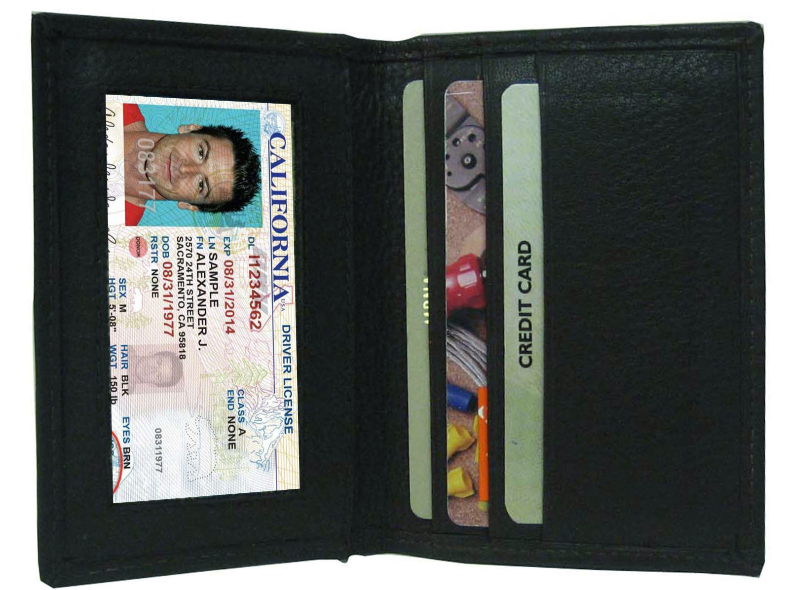 Black Genuine Leather Men’s Bifold Wallet Thin Credit Card ID Holder