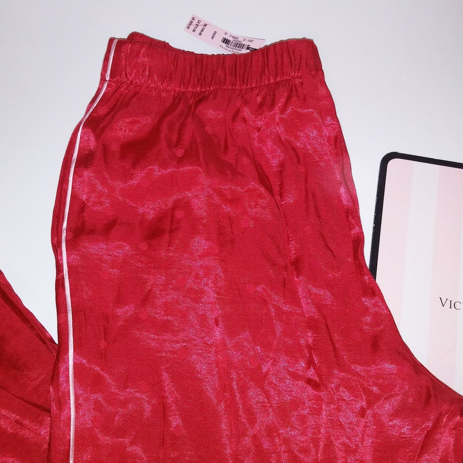 Victoria Secret Pajama Pants Luxe Sleepwear Bottom Red Polka Dots Satin Pockets
