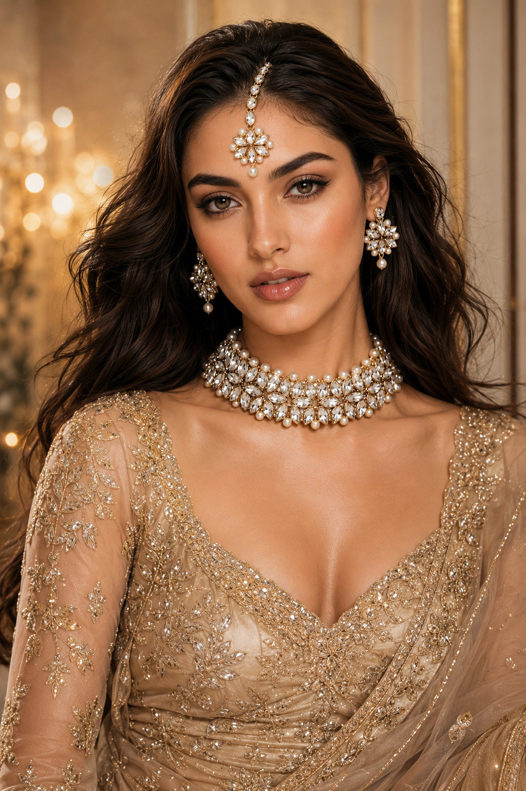 Indian Bollywood Gold Plated Kundan Choker Bridal Necklace Earrings Jewelry Set