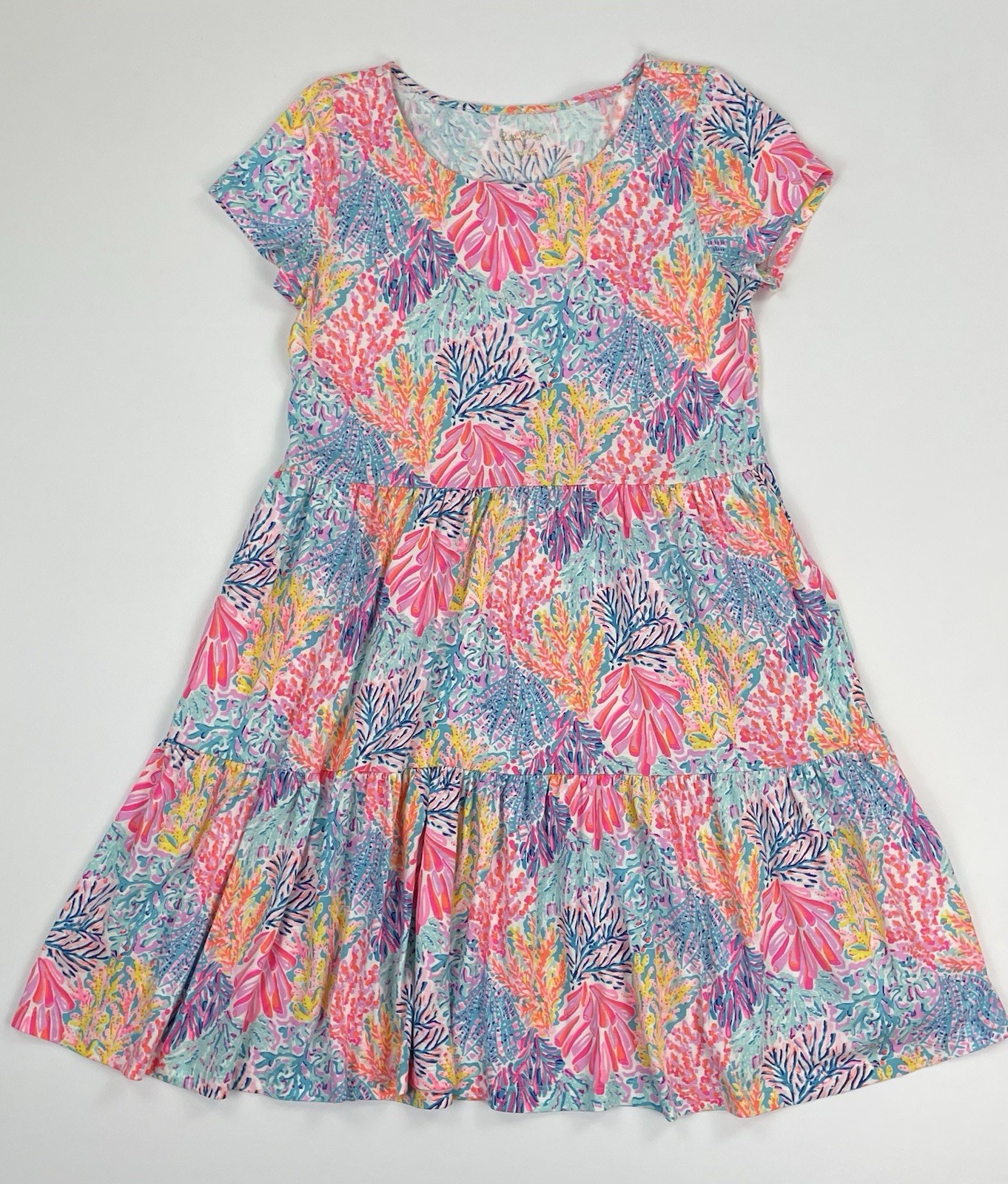 Lilly Pulitzer Geanna Swing Tiered Dress Women’s Splendor in Sand Blue Pink SM