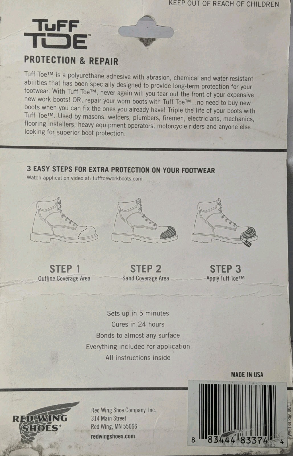 Red Wing Tuff Toe Repair & Protection Kit Black Work Boot Toe Guard USA