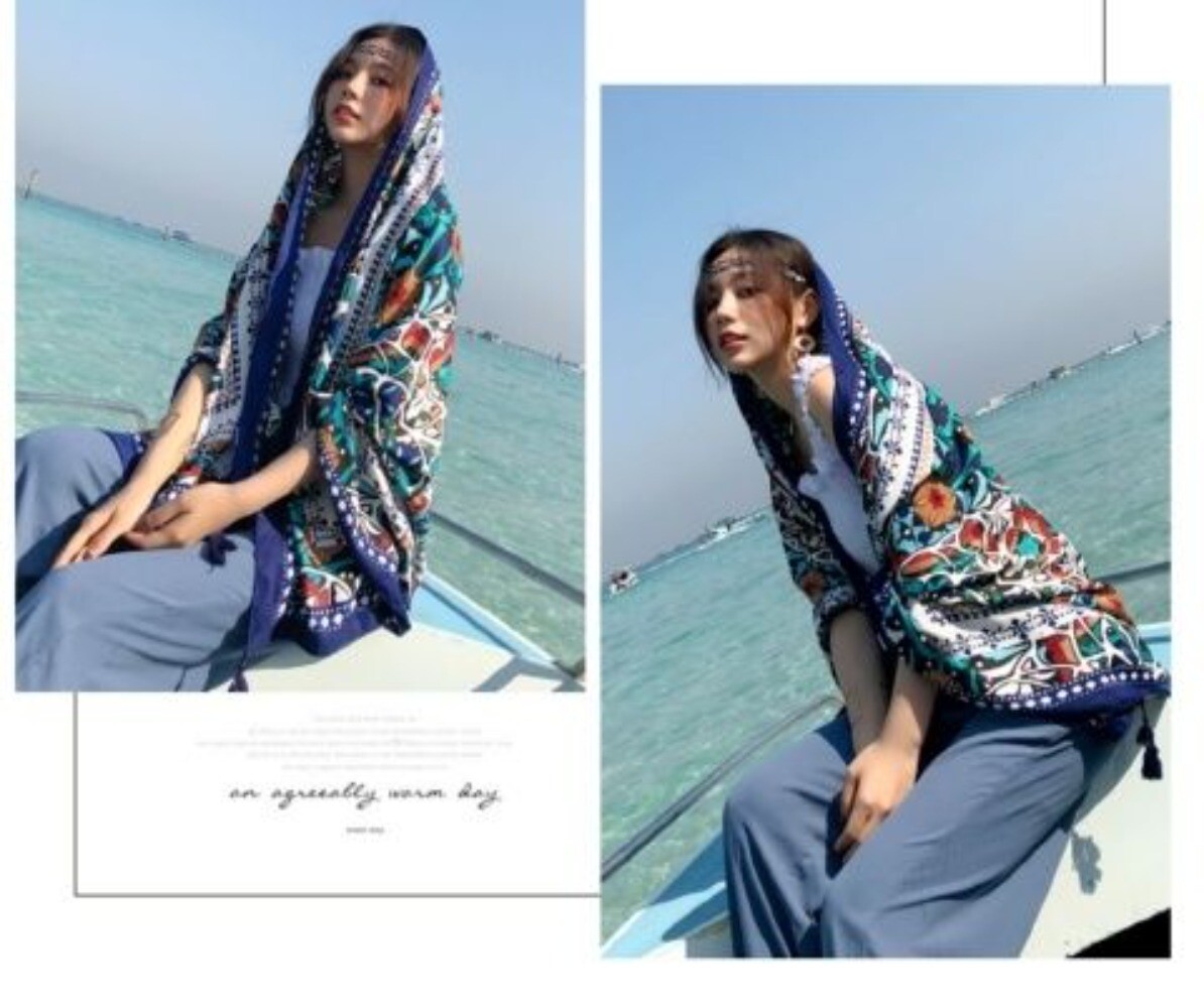 Beach Sun Protection Scarf Cotton Linen Shawl Wrap Long Cover Up Women Summer