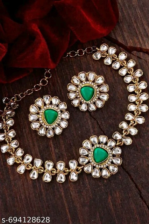 Indian Bollywood Gold Plated Kundan Choker Bridal Necklace Earrings Jewelry Set