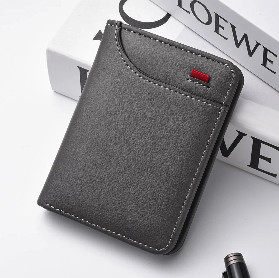 1pc Ultra-Thin Mini PU Leather Men’s Wallet Vertical Credit Card Holder – NEW