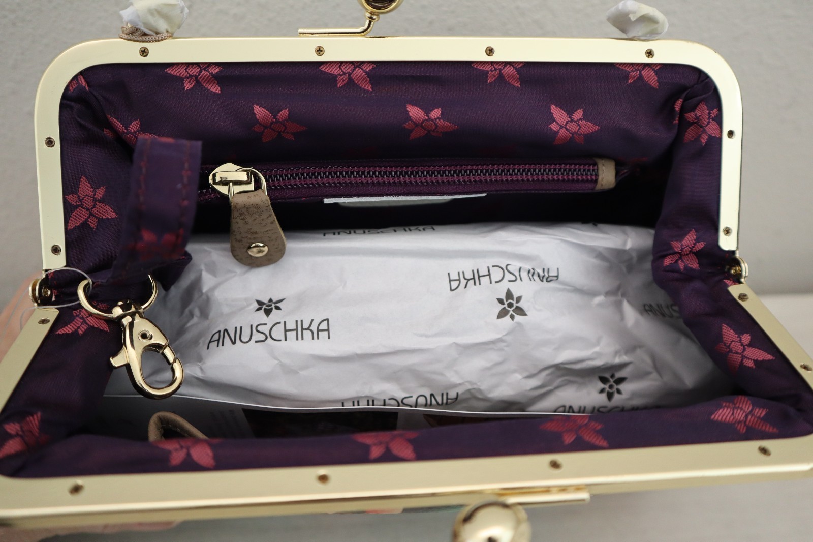 Anuschka Jungle Hand-Painted Leather Kiss Lock Clutch Crossbody Shoulder Bag$298