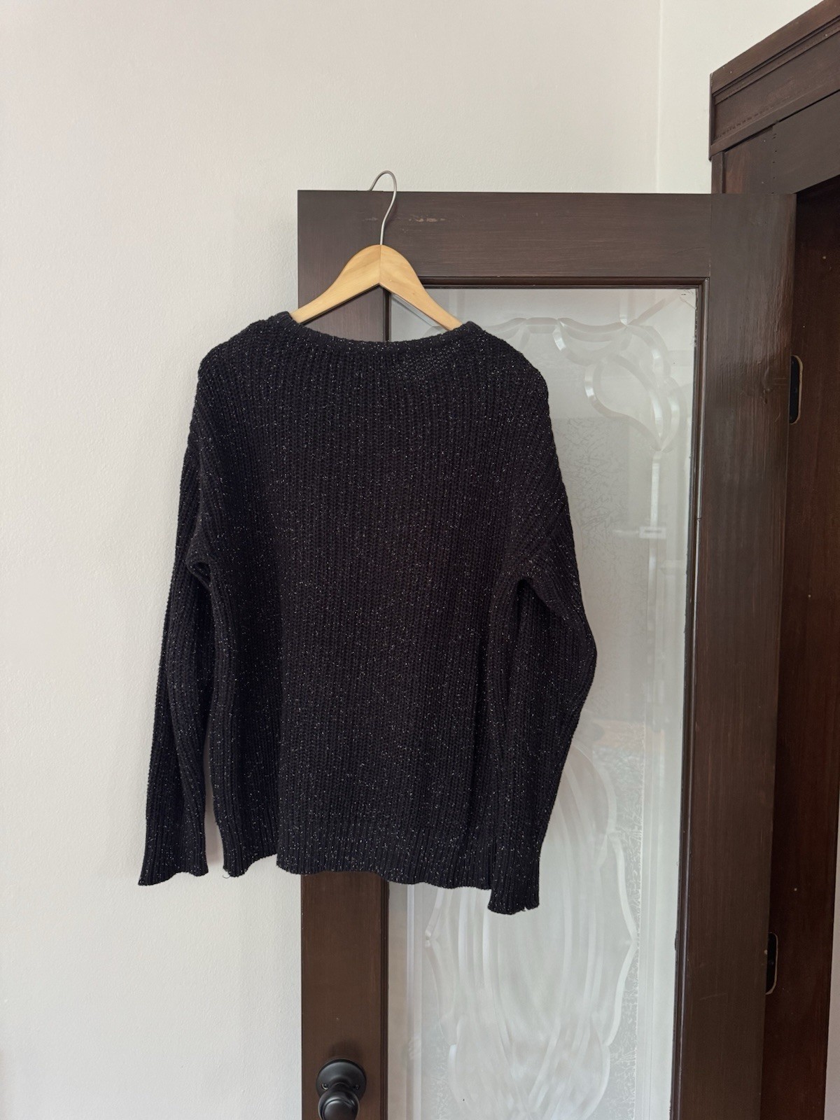 VTG American Apparel Fisherman Sweater Black Confetti White Fleck Knit USA L