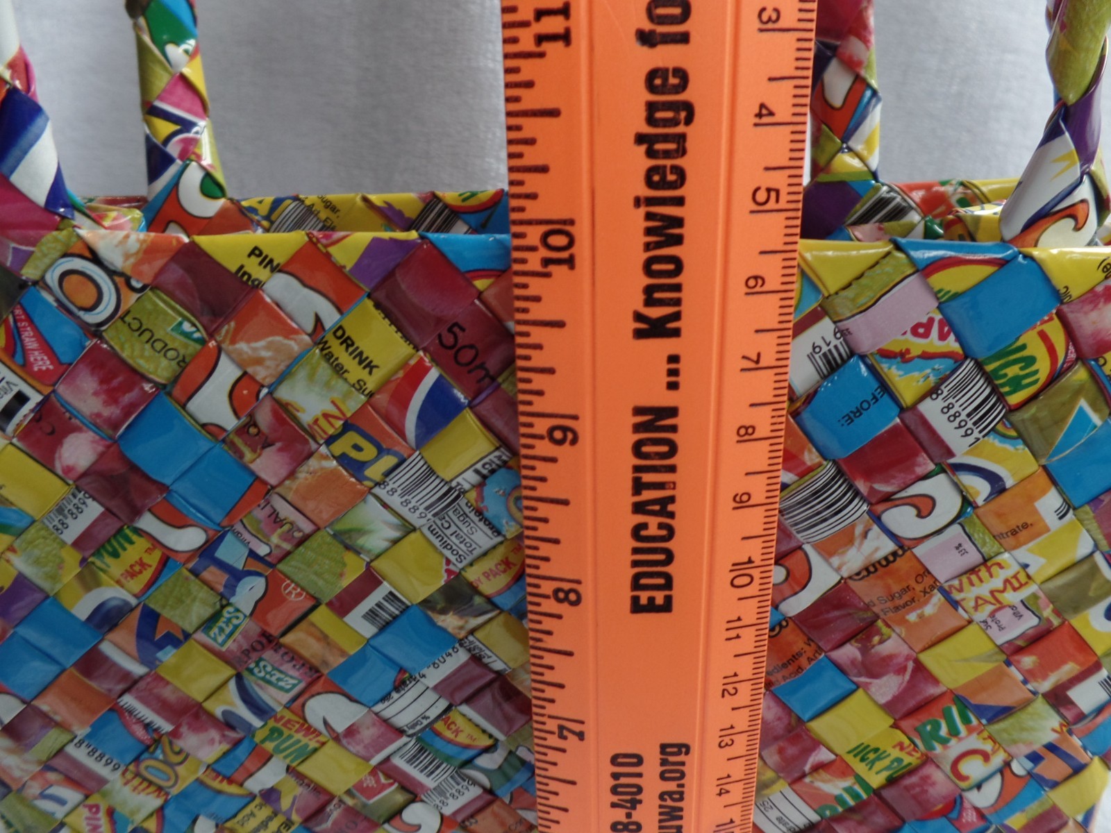 Handmade Recycled Wrapper Woven Tote Bag, Multicolor, Eco-Friendly
