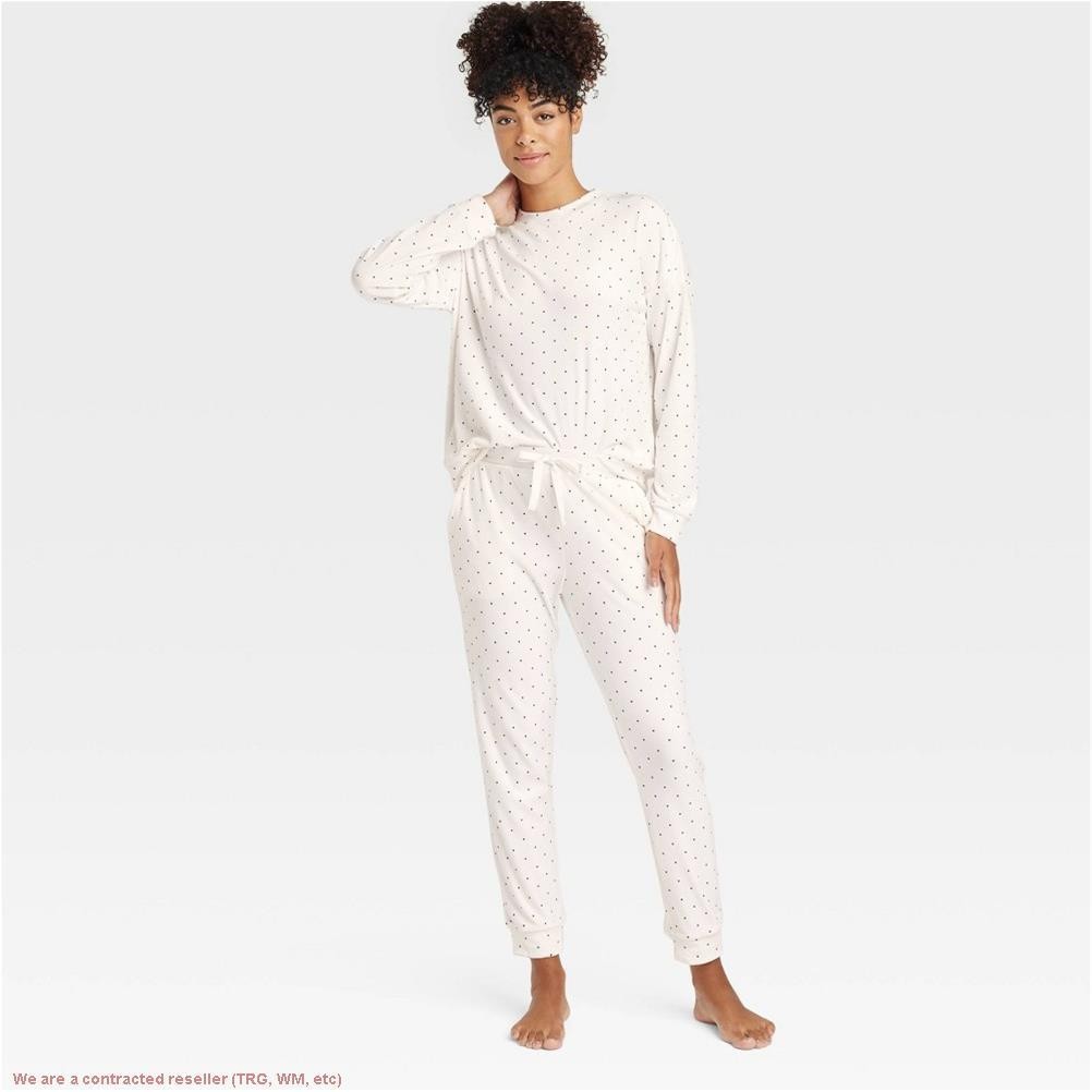 Women’s Polka Dot Minky Fleece Pullover Top Joggers Pajama Set L *SEE DEAL!!!*