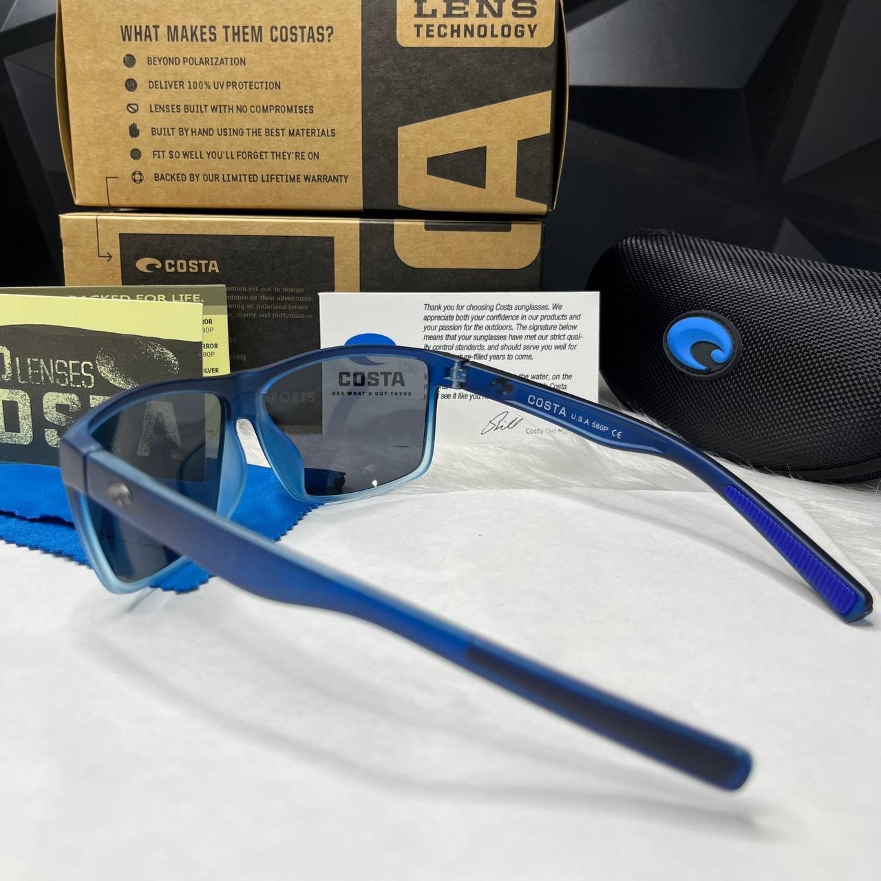 Costa Del Mar Sunglasses Matte Blue Gradient Frame Silver Mirror Polarized 580P