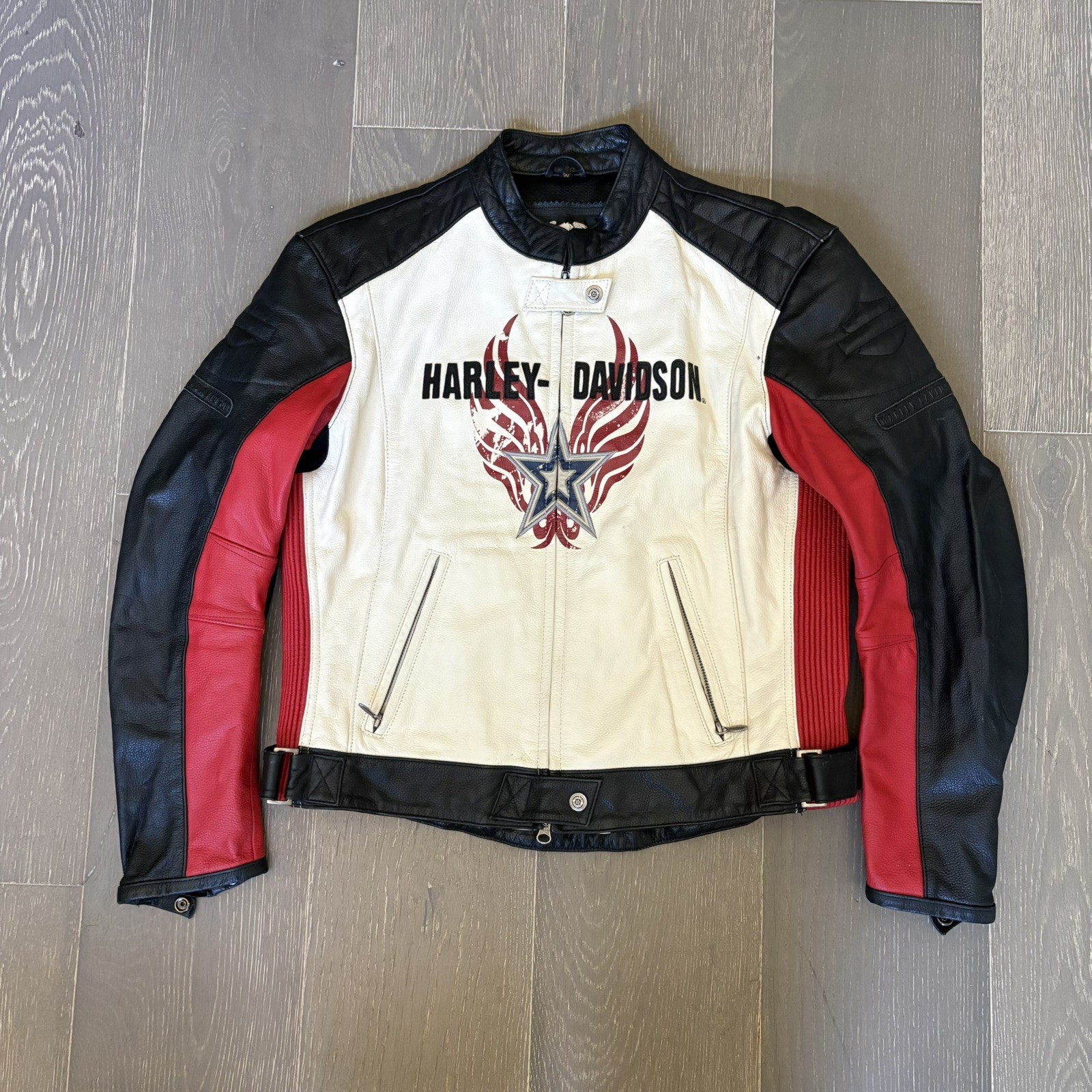 Harley Davidson Women’s Rapid City Black Red White Leather Jacket 97158-03VW