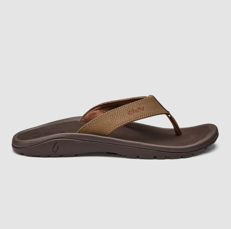 AUTH OluKai Ohana Men’s Beach Sandals Tan Dark Java Water Resistant Flip Flops
