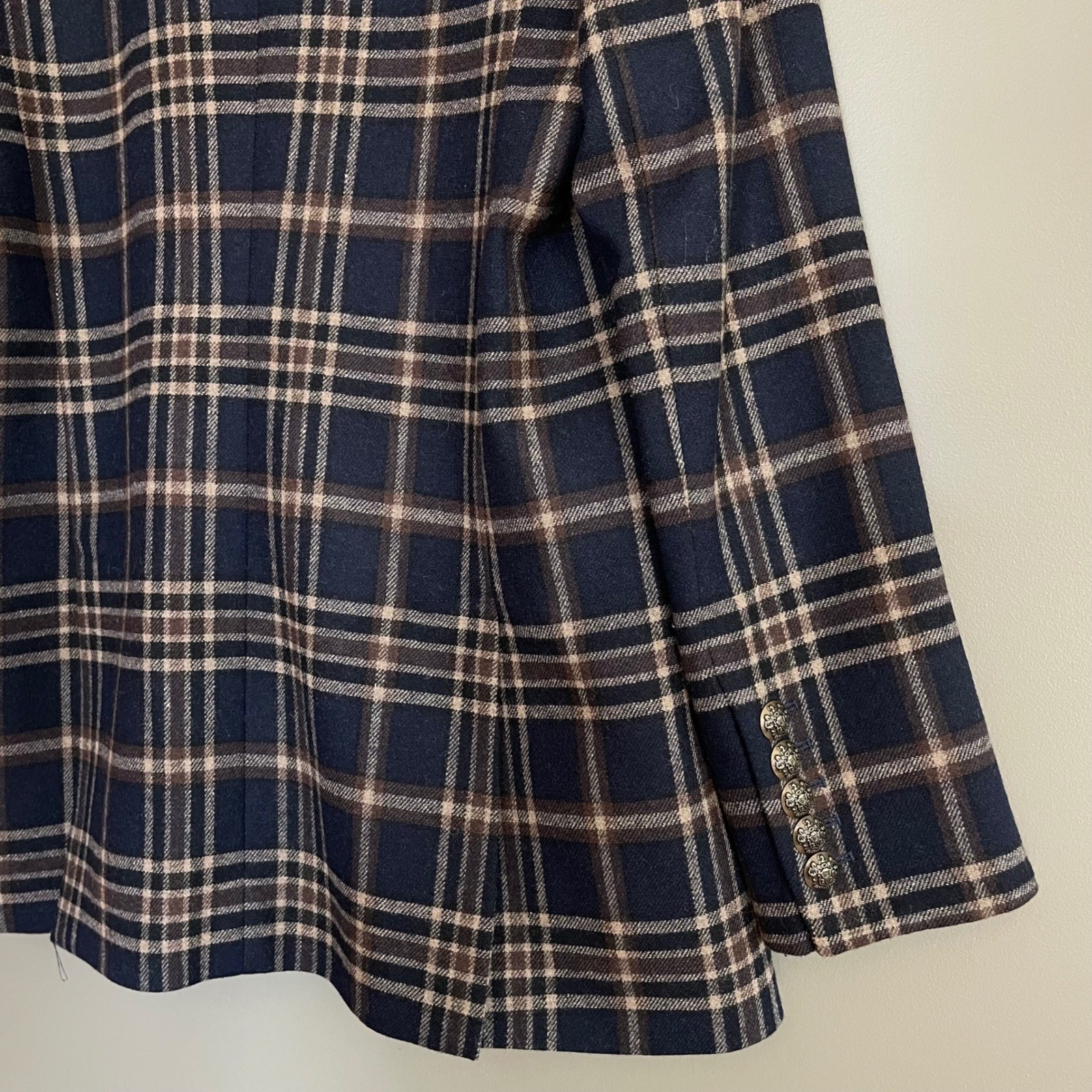 Veronica Beard Oria Dickey Jacket Ink Camel Size 8 Blue Tan Plaid Chic Academia