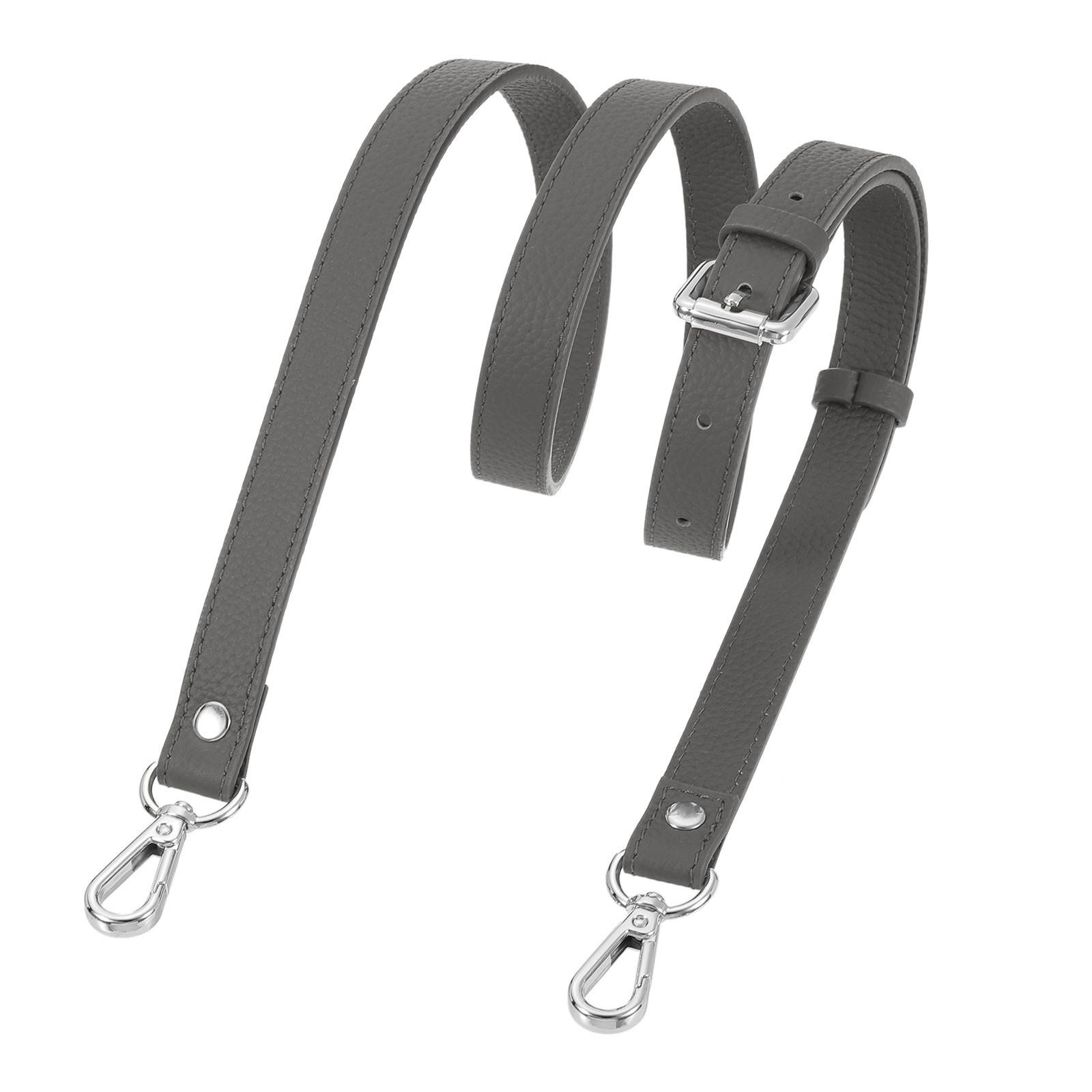 0.7″ Genuine Leather Purse Strap for Bag Dark Gray Silver Buckle