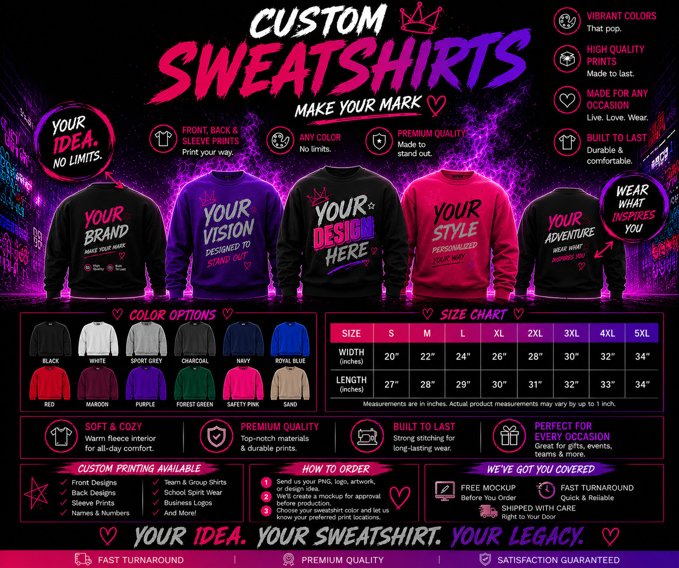 Custom Sweatshirt – Personalized Design | Add Your Text, Logo or Art