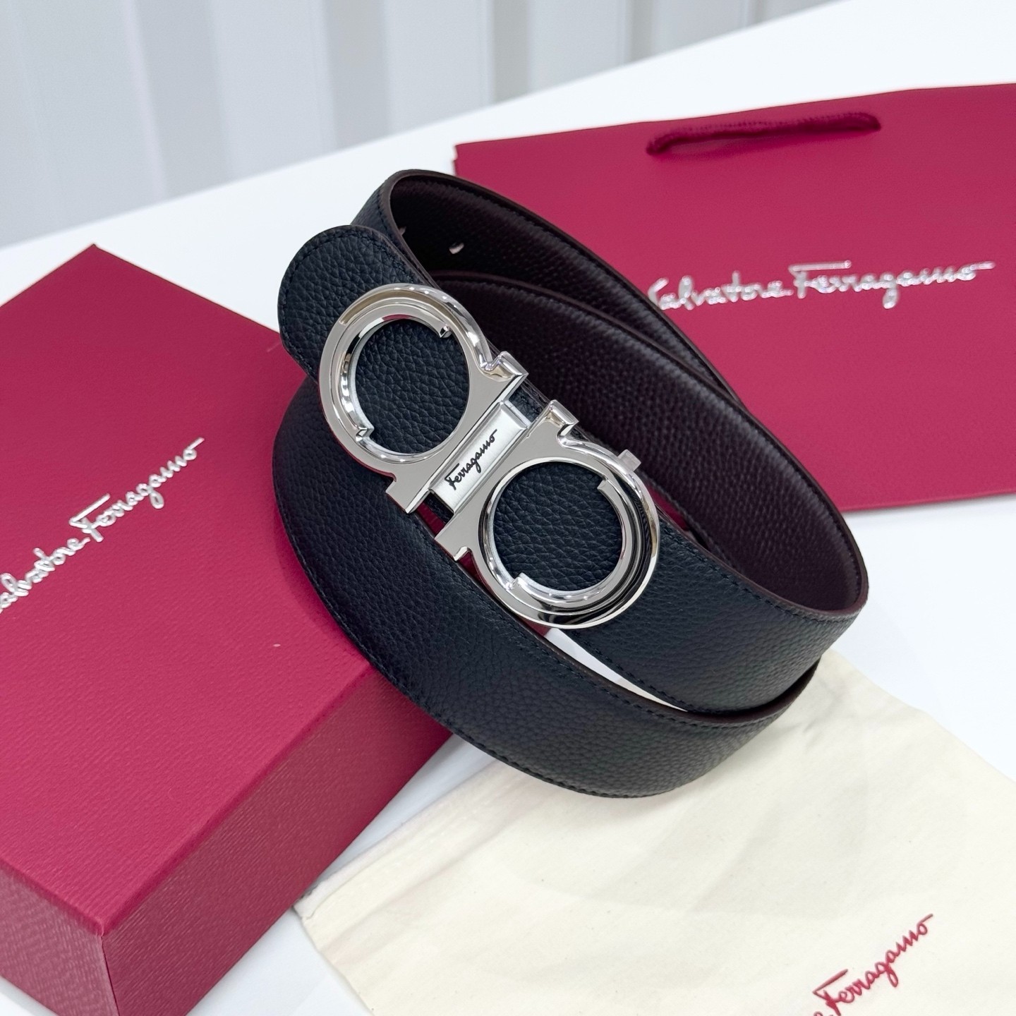 Authentic Ferragamo Belt Gold /Silver Buckle width 3.8cm/1.5inch Reversible