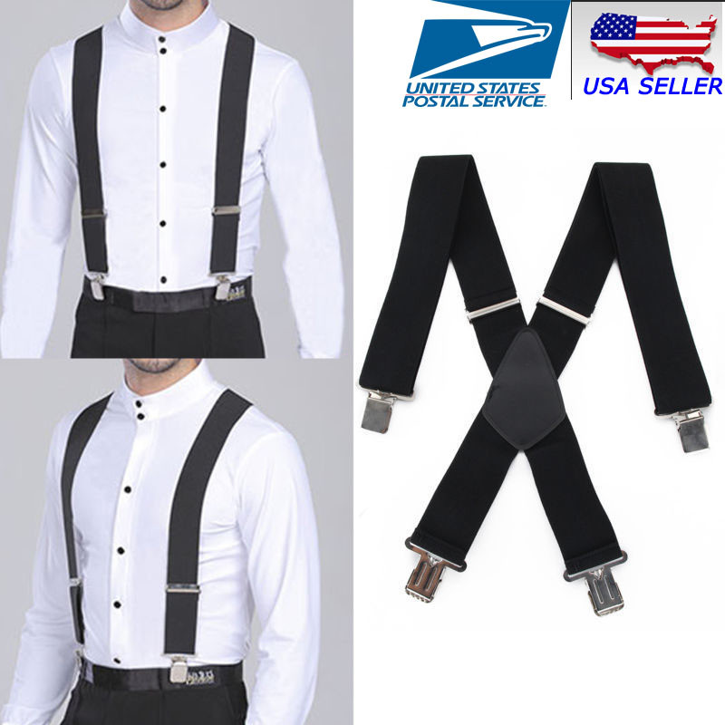 Mens Braces Suspenders Black X-shape Heavy Duty Biker Snowboard Trousers Wide 2″