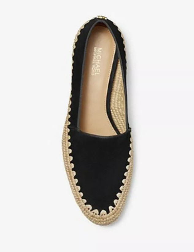 NEW! MICHAEL KORS Bahia Suede and Jute Flat Black Size 9M