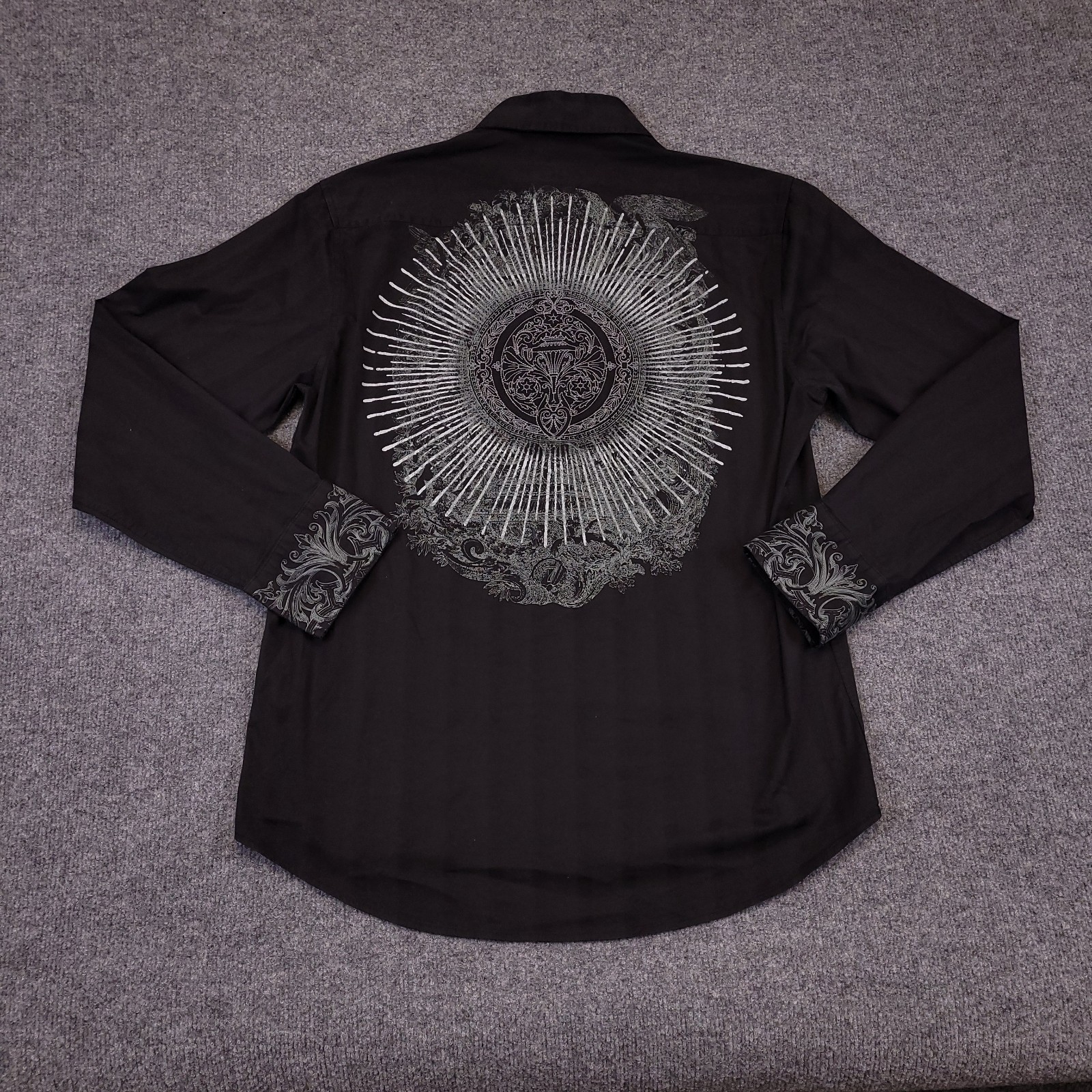 7D 7 Diamonds Embroidered Button Down Shirt Mens XL Black Stretch Metal Button