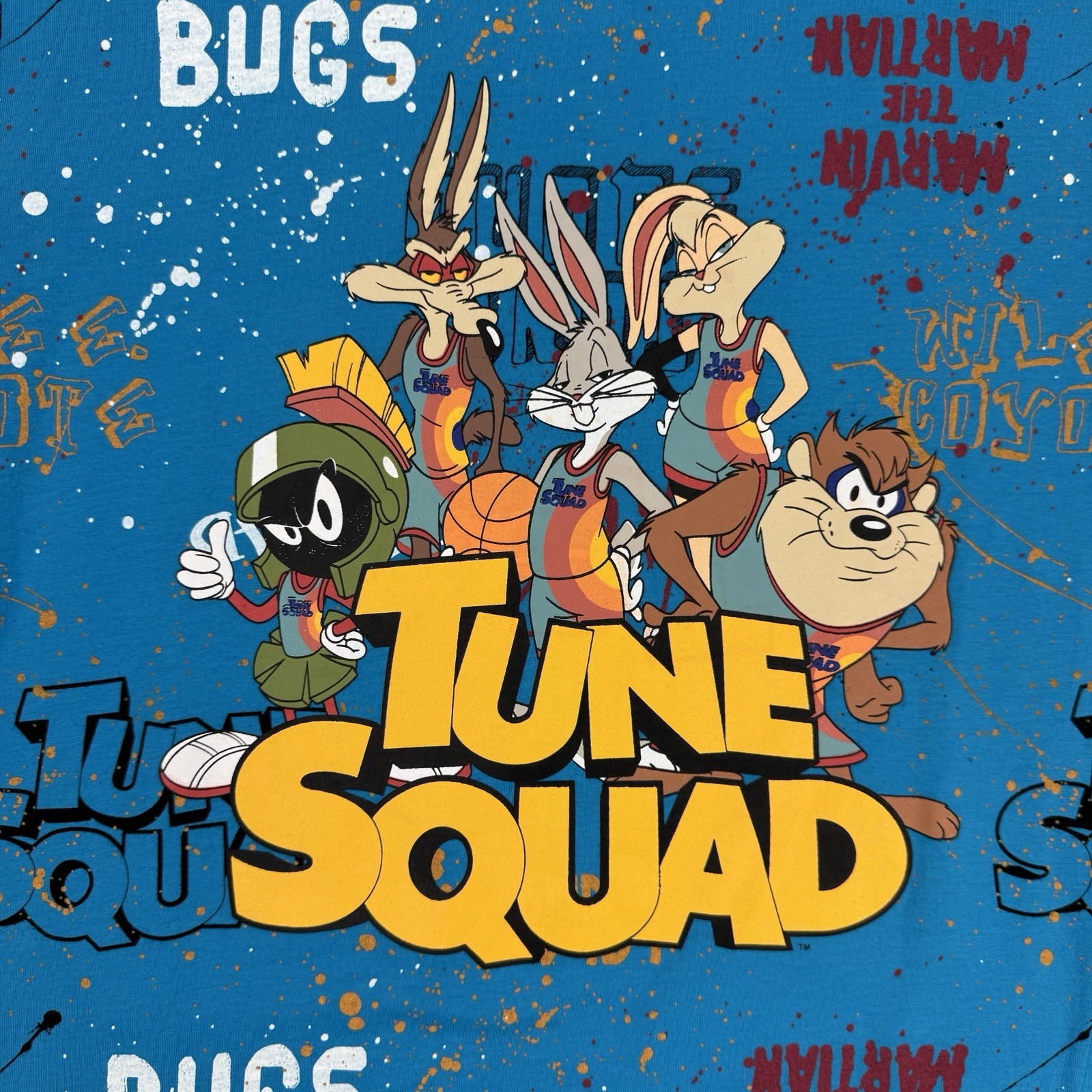 XL Space Jam Tune Squad All Over Print Tee Mens Taz Marvin Looney Tunes Bugs