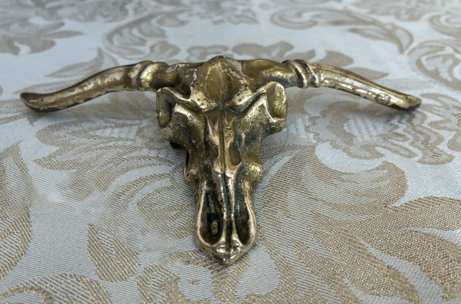 Vintage BARON Brass Longhorn Belt Buckle W/ sz 36 1.7” Leather Belt & 2nd Buckle