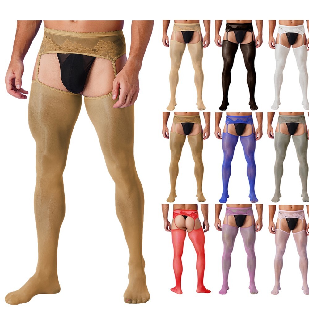 US Men’s See Through Cut Out Crotchless Pantyhose Stretchy Thigh High Stockings