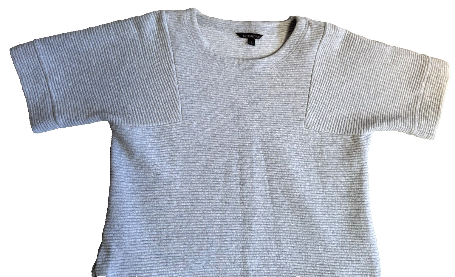 Banana Republic S Ribbed Dress Sweater Gray Short Sleeve Pullover Pocket Stretch