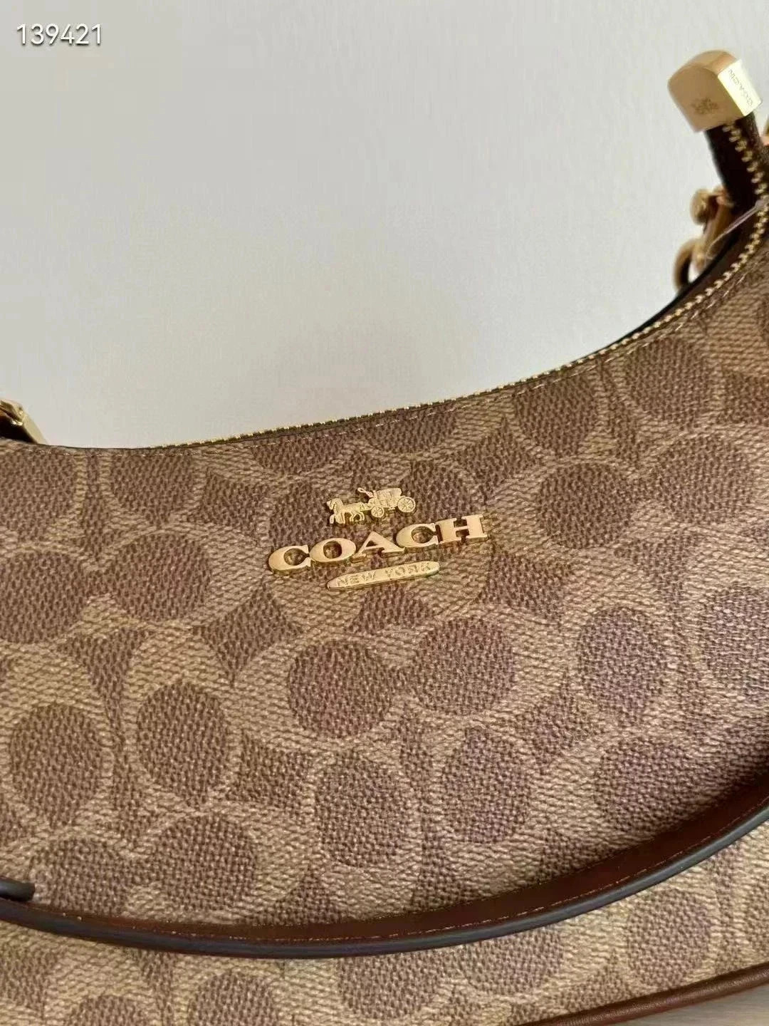 Coach Teri Shoulder Bag Canvas Leather Brown CV933 Free Shipping