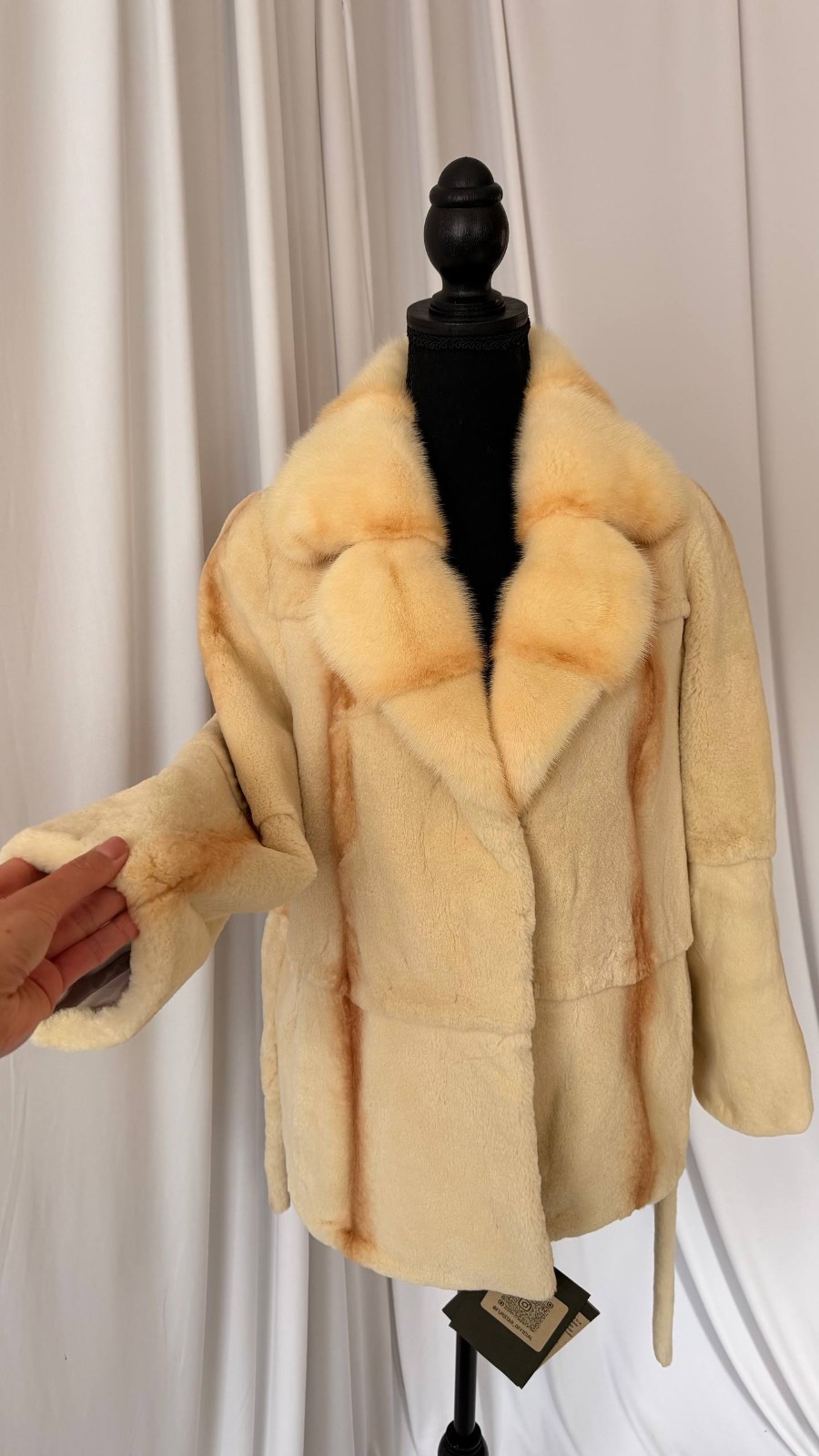 New Luxury Real Mink & Sheared Beaver Fur Coat Belted 1201204 Size M