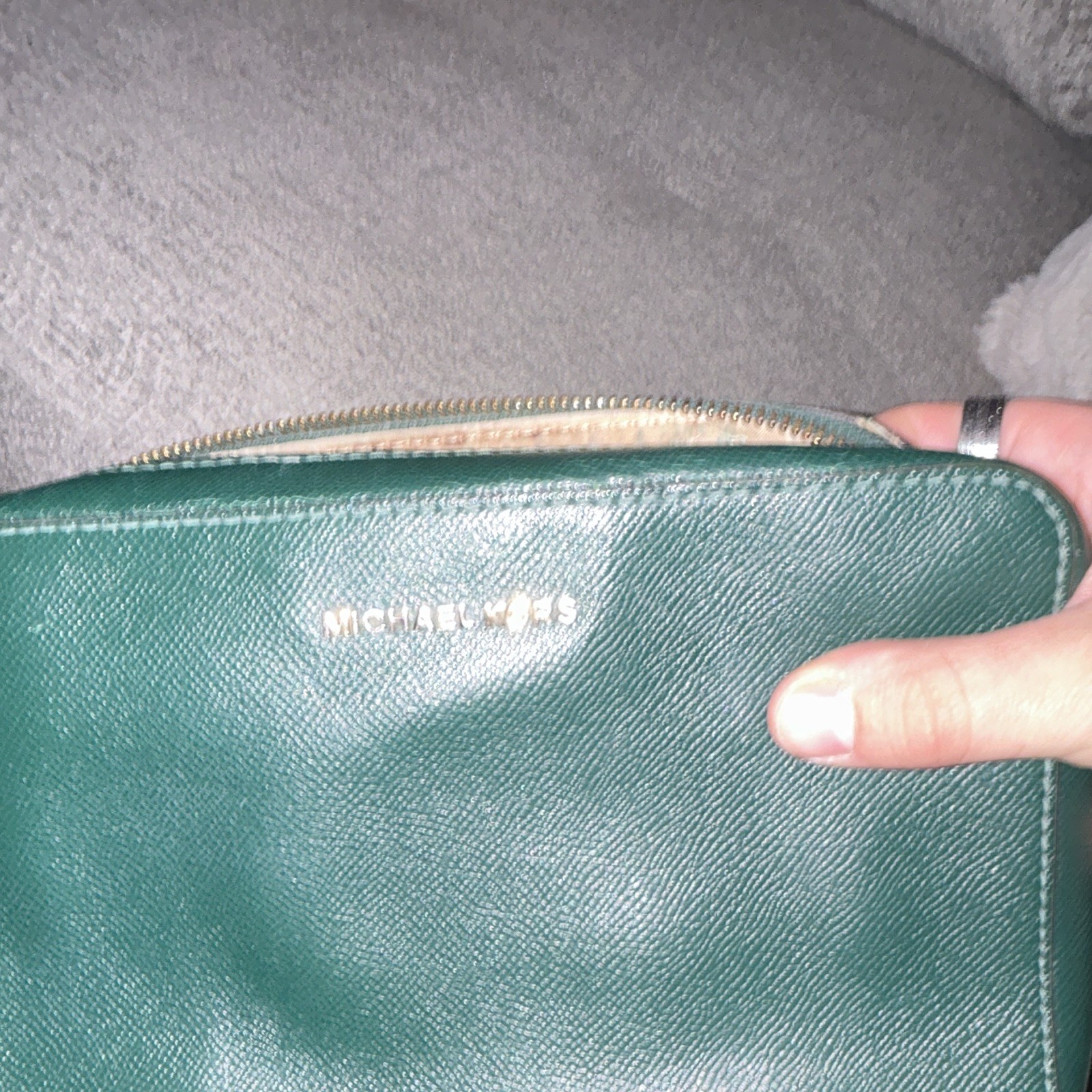 Michael Kors Green Zip-Top Crossbody Bag Chain Detachable Strap Logo Gold