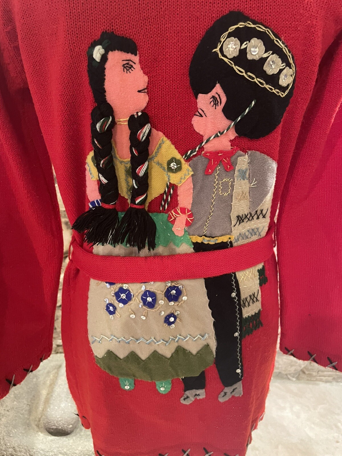 Fun Vintage Republic of Korea Mexican Tourist Style Belted Cardigan Size XS/S
