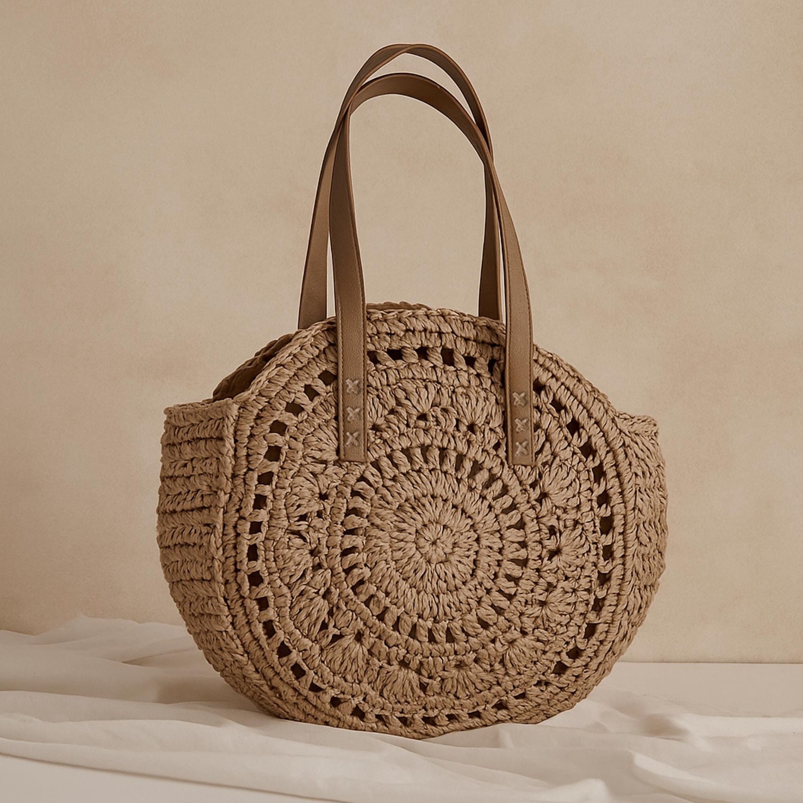 Handmade Boho Round Straw Bag Beach Tote Lightweight Summer Free Shipping US