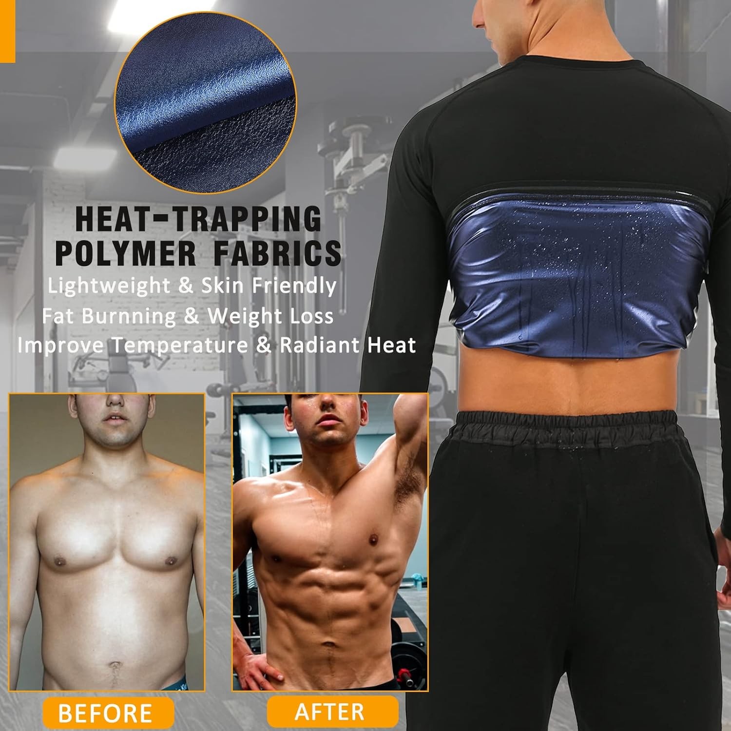 Men Sauna Suits Shirt Waist Trainer Workout Gym Sweat Enhancer Long Sleeve Tank