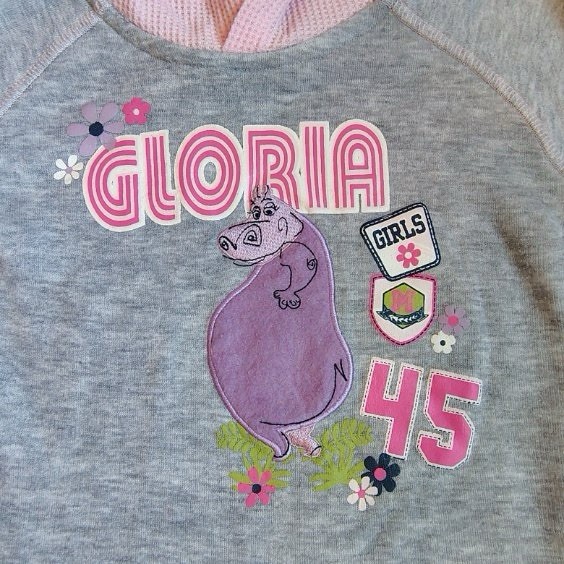 Y2K Madagascar Gloria Hippo Hoodie Toddler Girls 4T Waffle Hood Cuffs Gray Pink