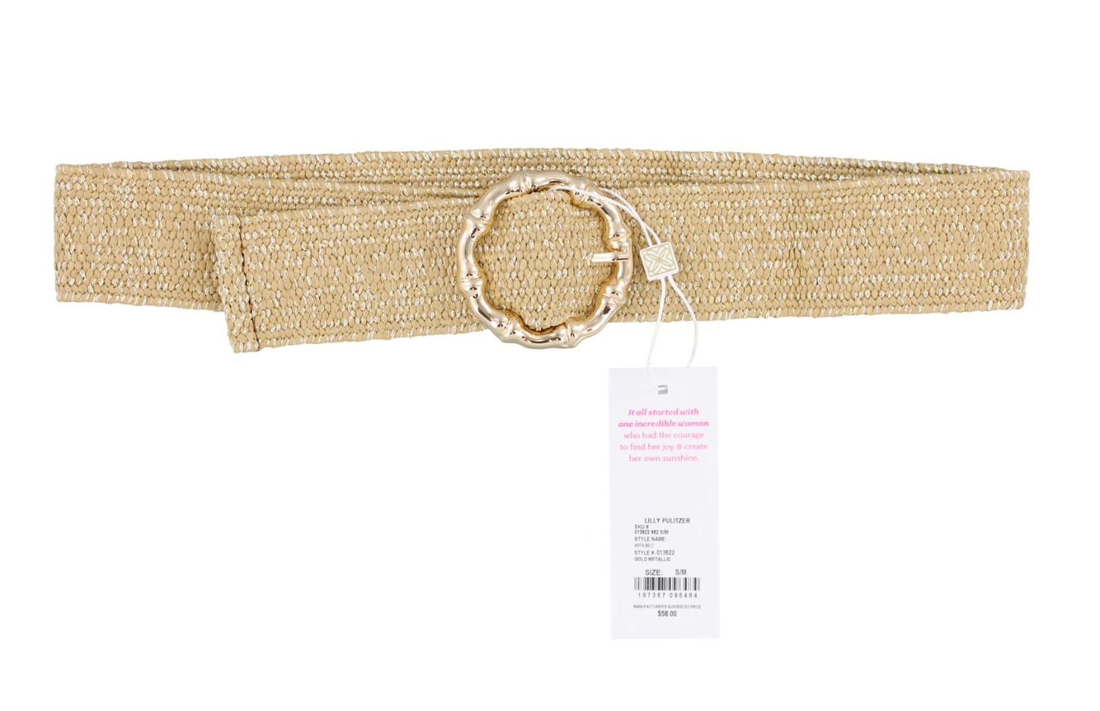 Lilly Pulitzer Arta Belt, Women’s Stretch Gold Metallic Woven Buckle Design