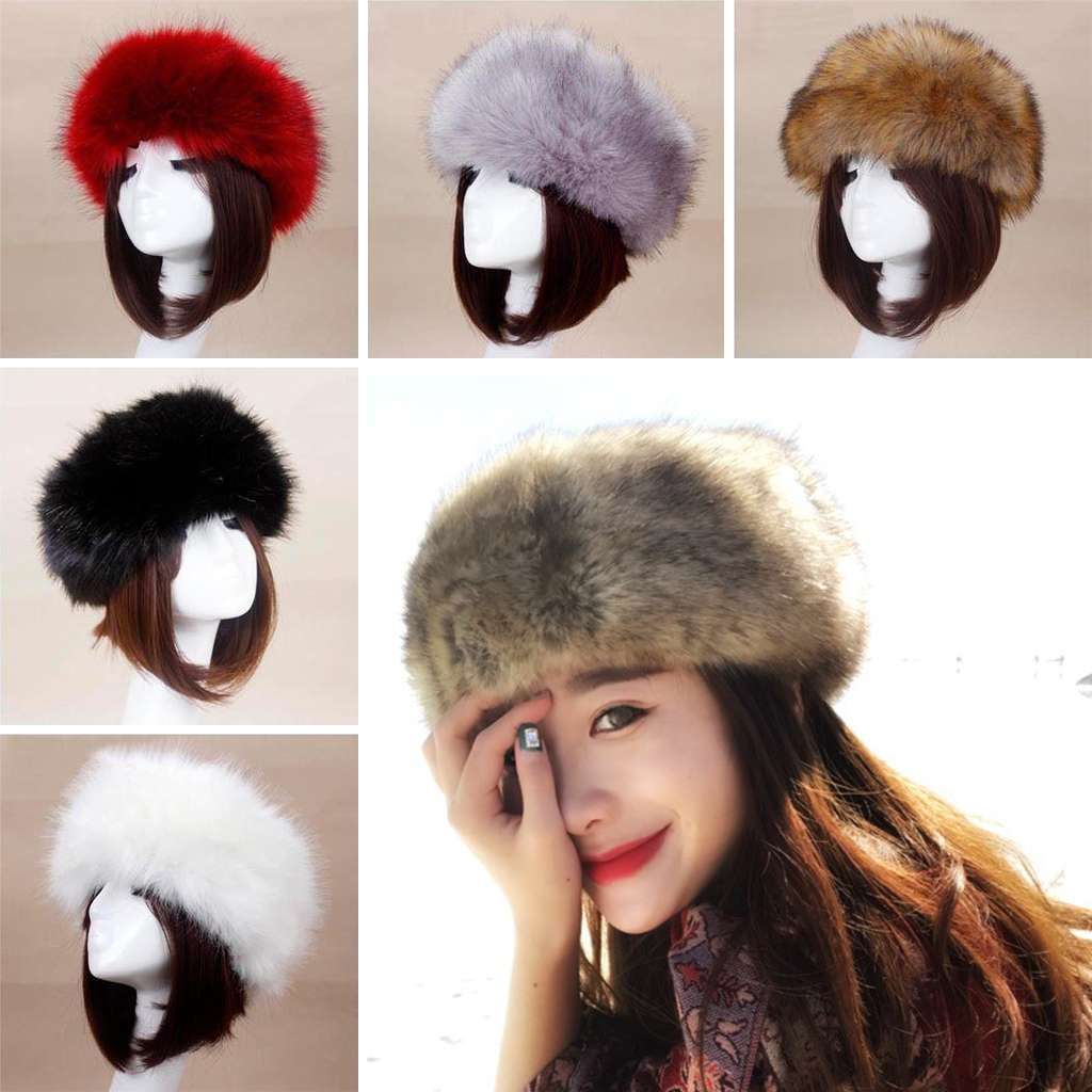 Winter Thick Fluffy Faux Fur Headband Women Ski Hats Ear Warmer Hairband Russian