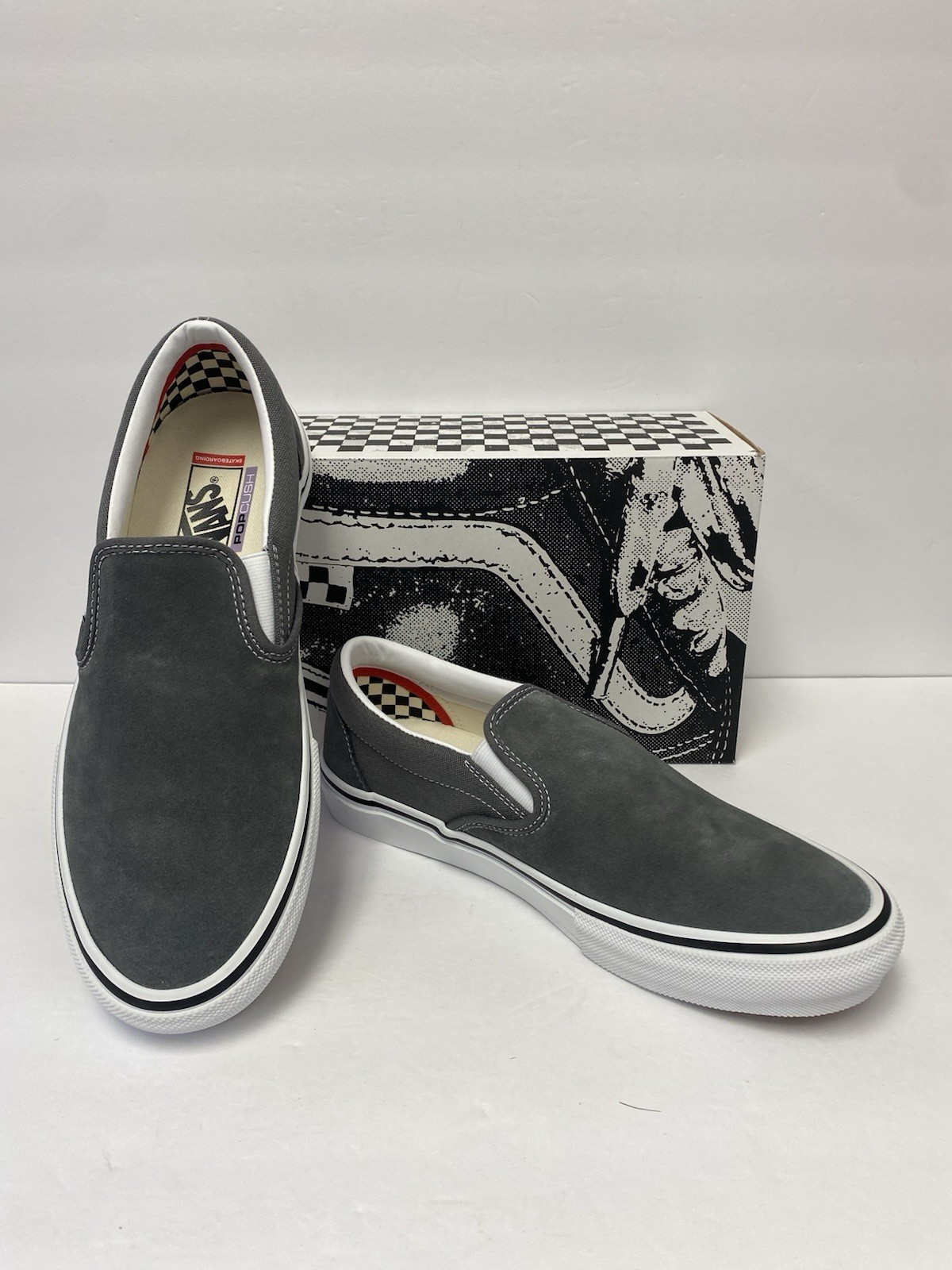 Vans M 10 SKATE Slip On Shoes Pewter Gray Suede Pop Cush Sole Dura Cap New!