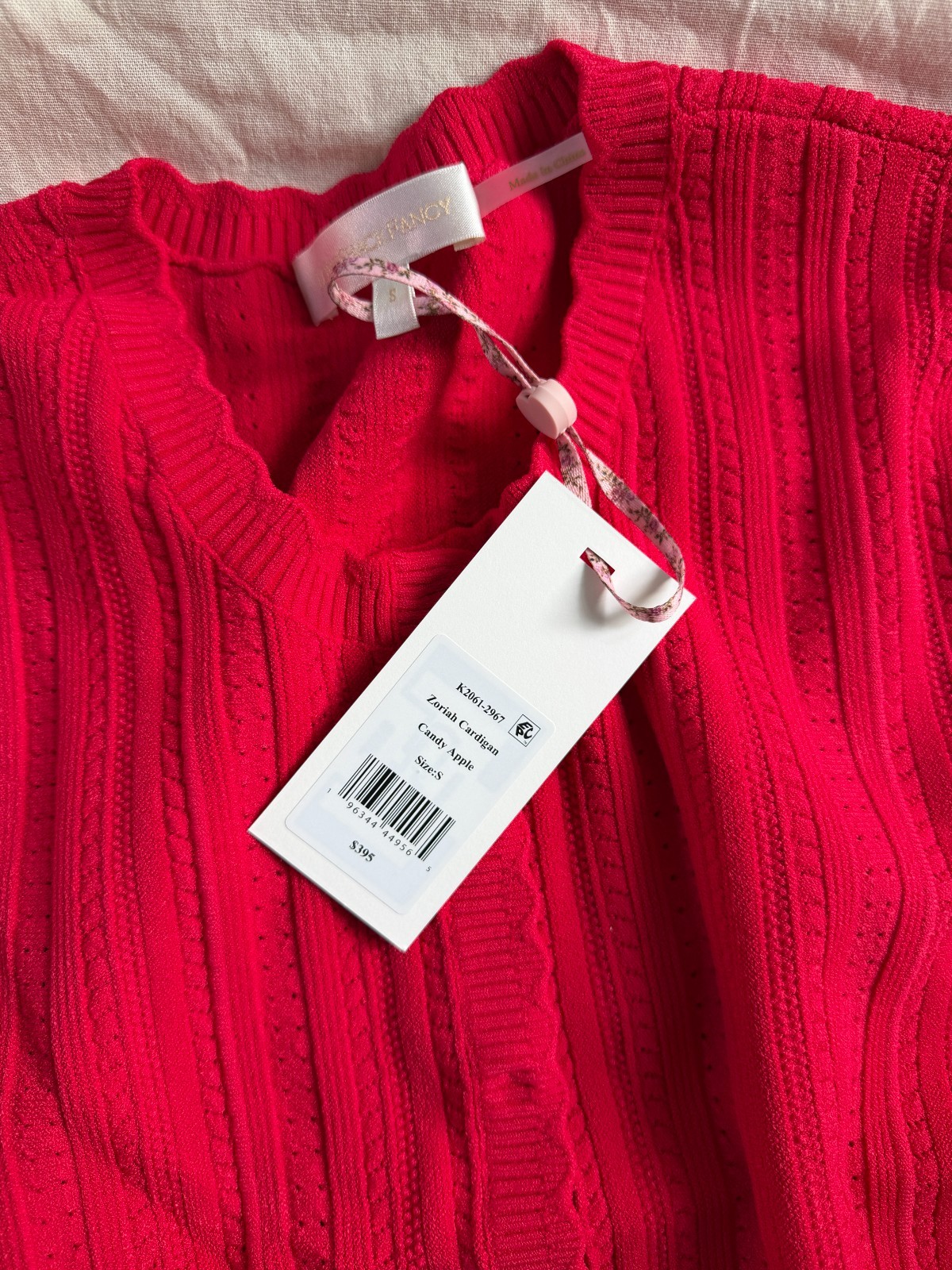 LoveShackFancy Zoriah Pointelle Cardigan in Candy Apple Red