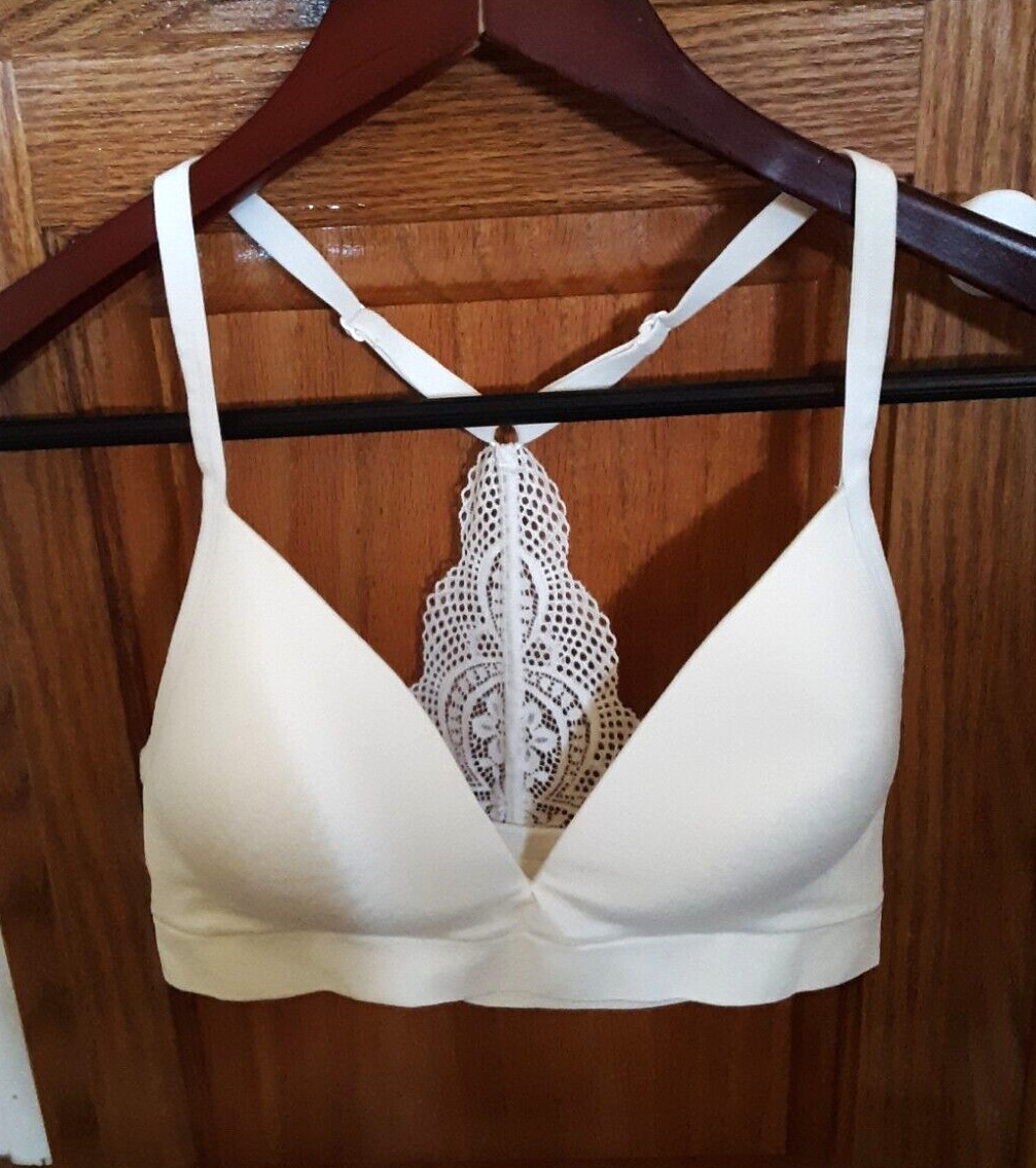 Ambrielle Everyday Seamless Lounge Bra Racerback Lace Medium RN# 15741 Ivory