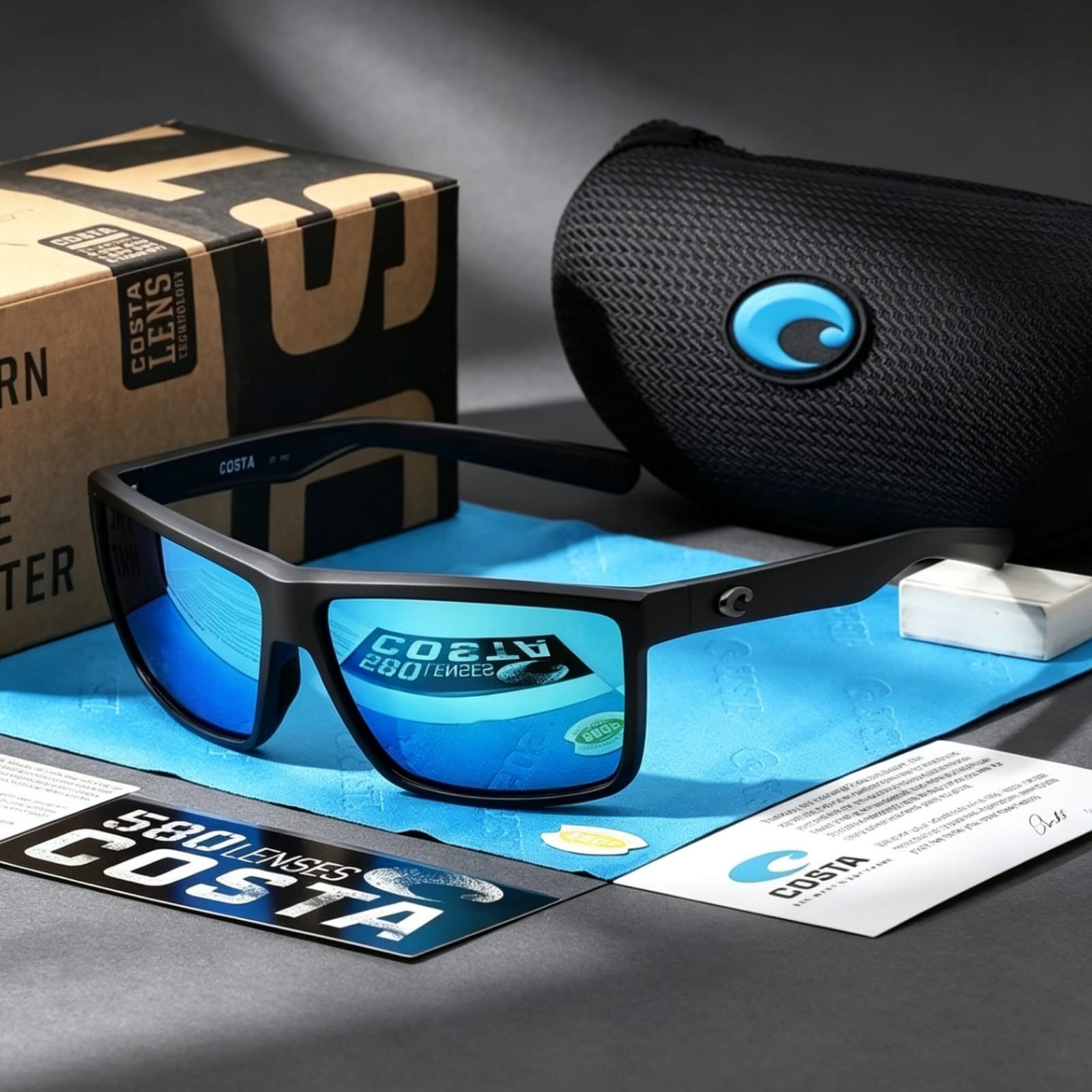 Costa Del Mar Rinconcito Black Frame Blue Mirror 580P Polarized Sunglasses