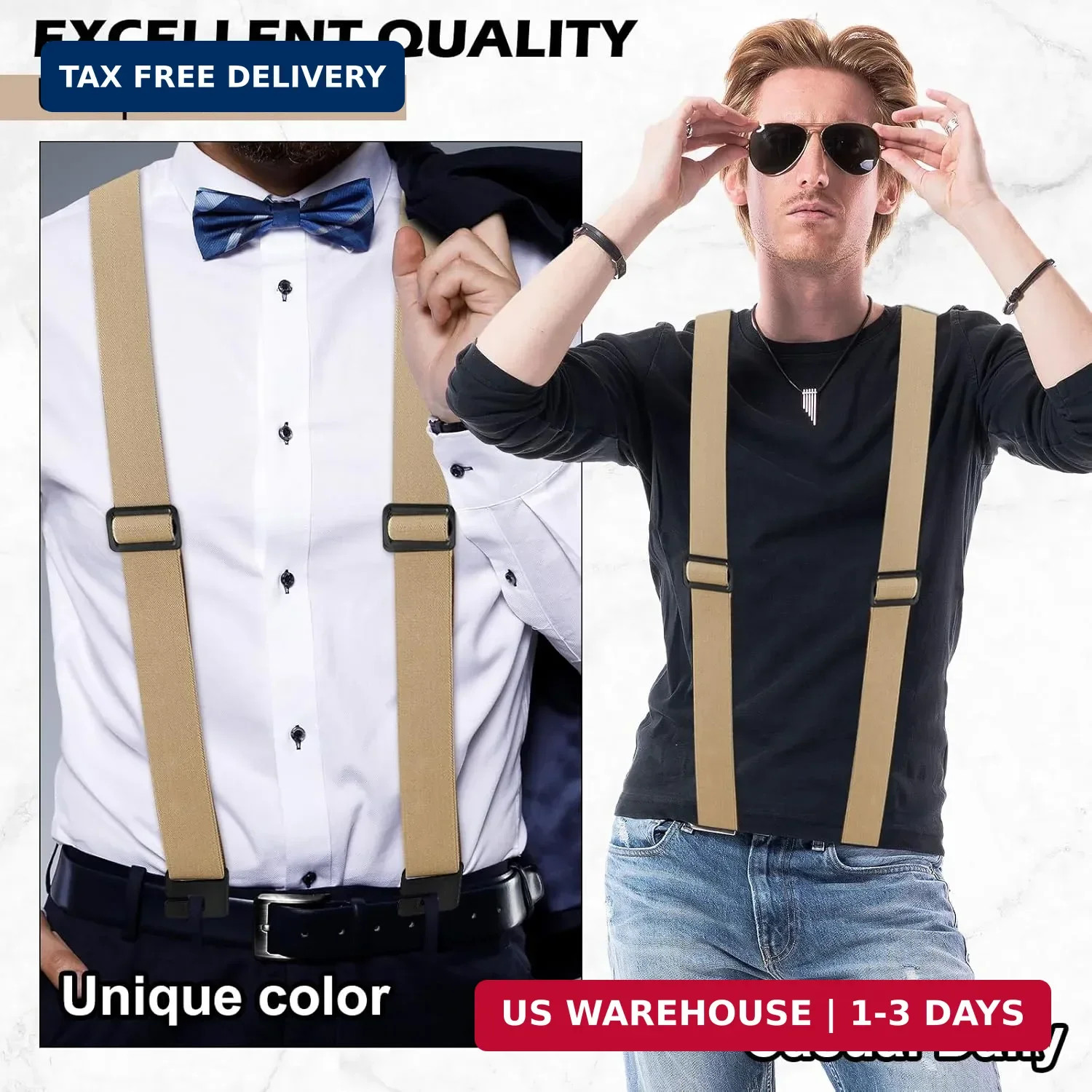 Janmercy Heavy Duty Suspenders for Men Under Clothing X Back 1.48″ Adjustable El