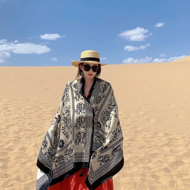 Elephant Print Scarf Shawl Wrap Ethnic Lightweight Cover for Summer Travel Sun