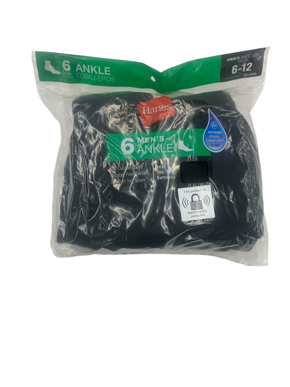 Hanes Men’s Black Ankle Socks shoe size 6-12 6 pair
