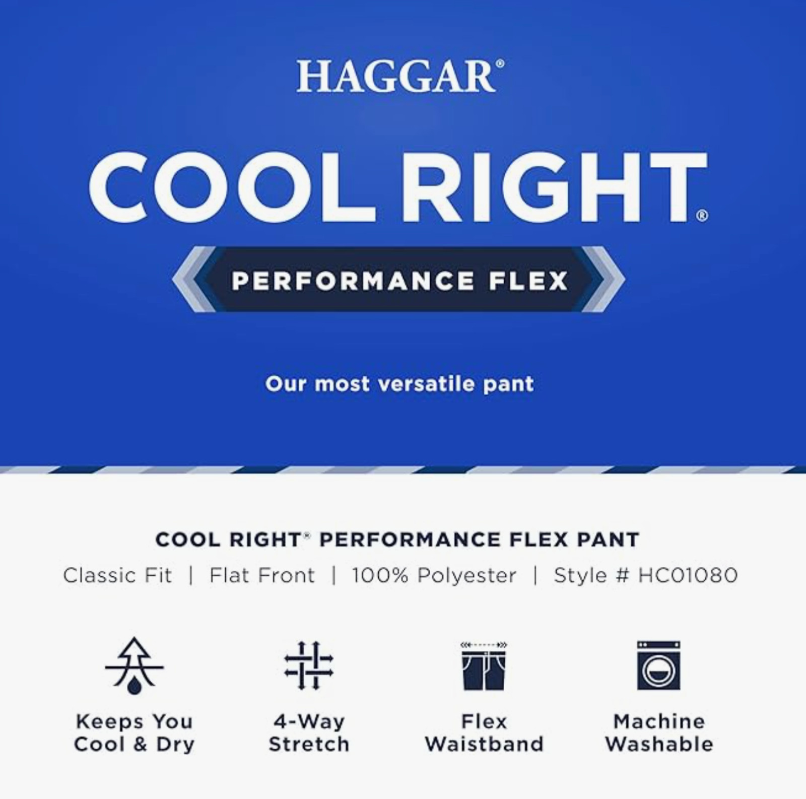 Men Haggar Cool Right Performance Flex Wrinkle Free Slim Fit Pants – Navy/Ink