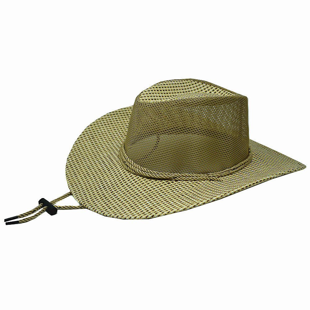 Mens Summer Bucket Cap Cowboy Panama Fedora Paper Straw Hat Wide Brim Mesh Top
