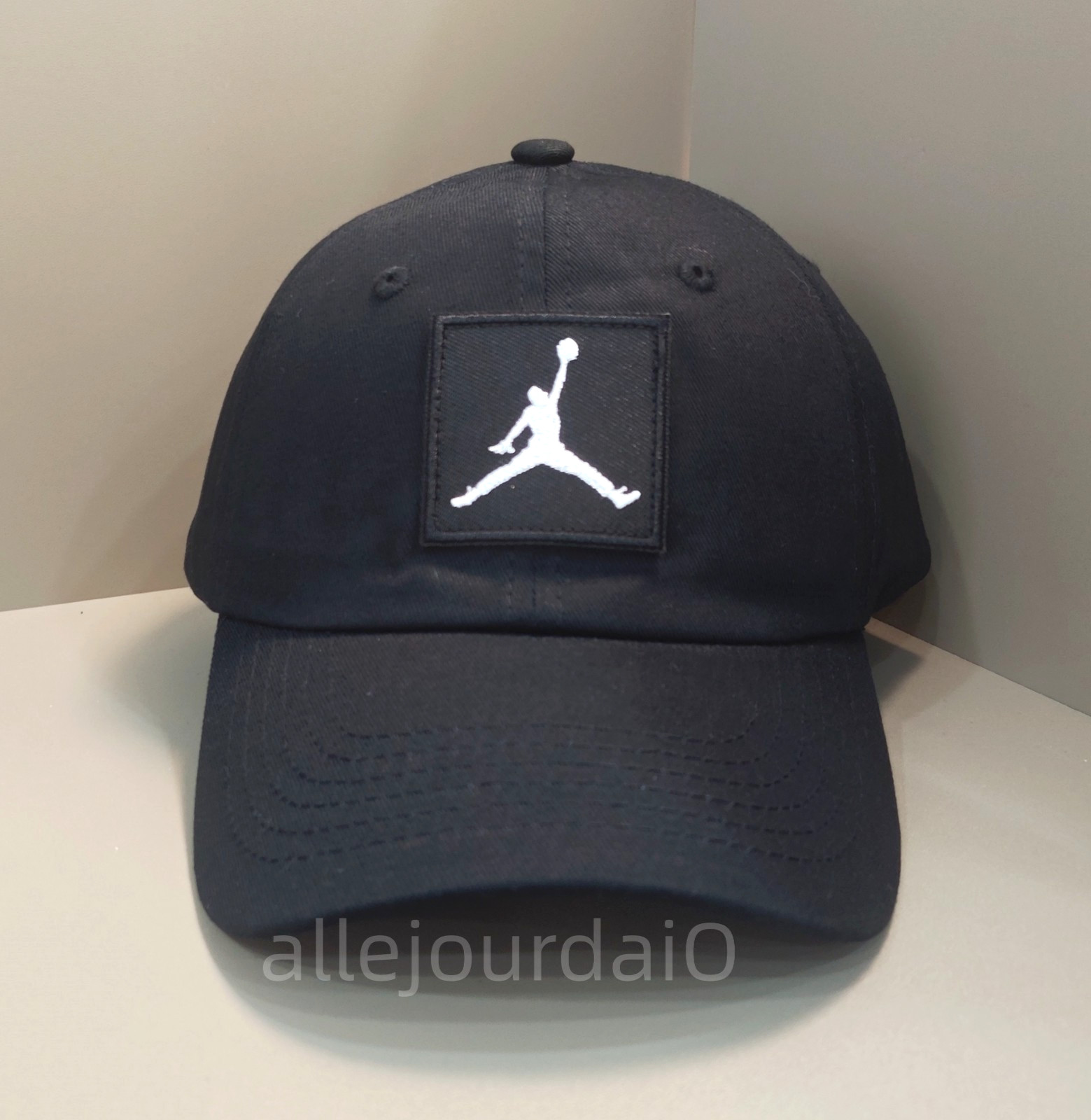 Jordan Black Square Embroidered Outdoor Casual Black Baseball Cap Adjustable
