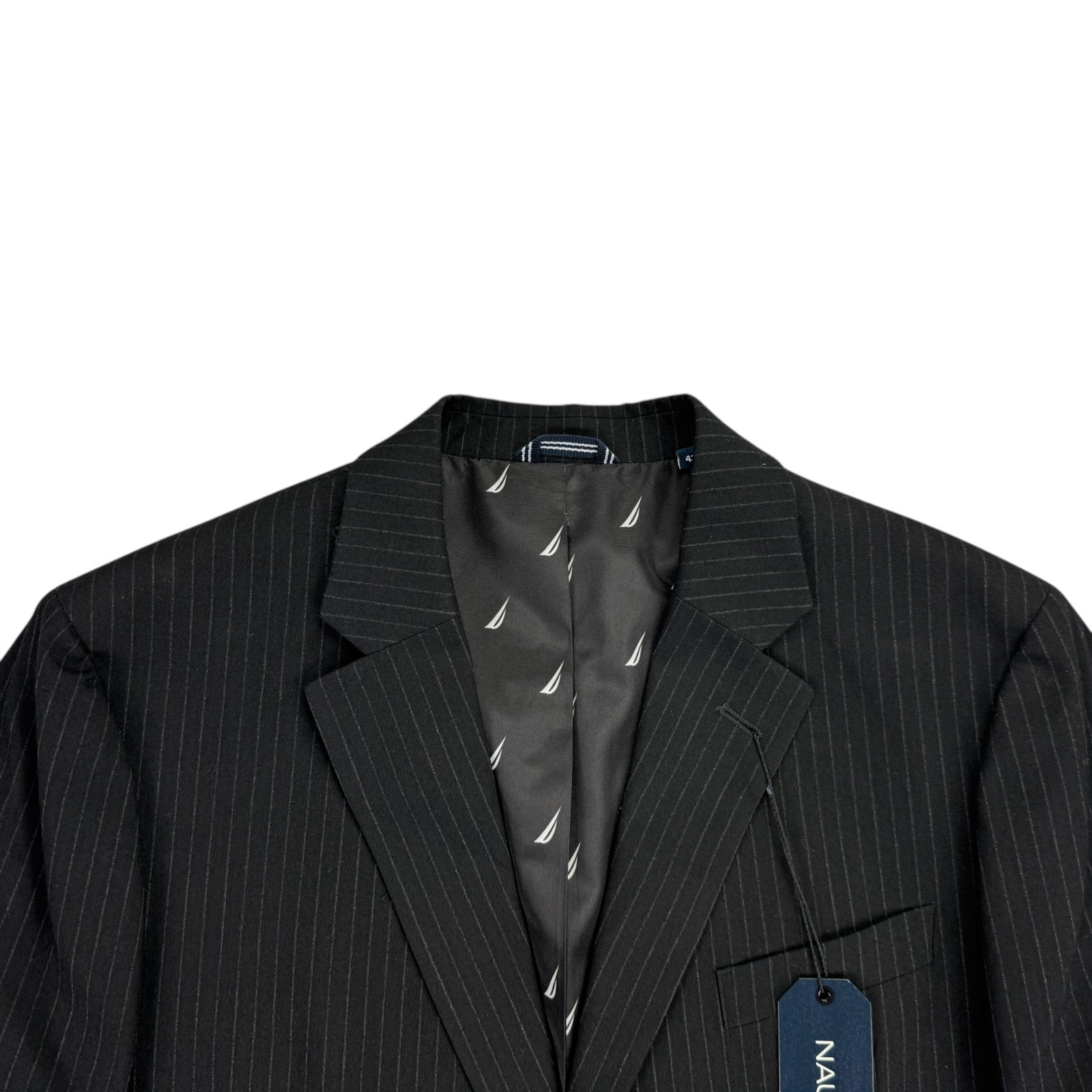 Nautica Mens 2-Piece Modern Fit Active Stretch Pinstripe Suit Black 42R 36W
