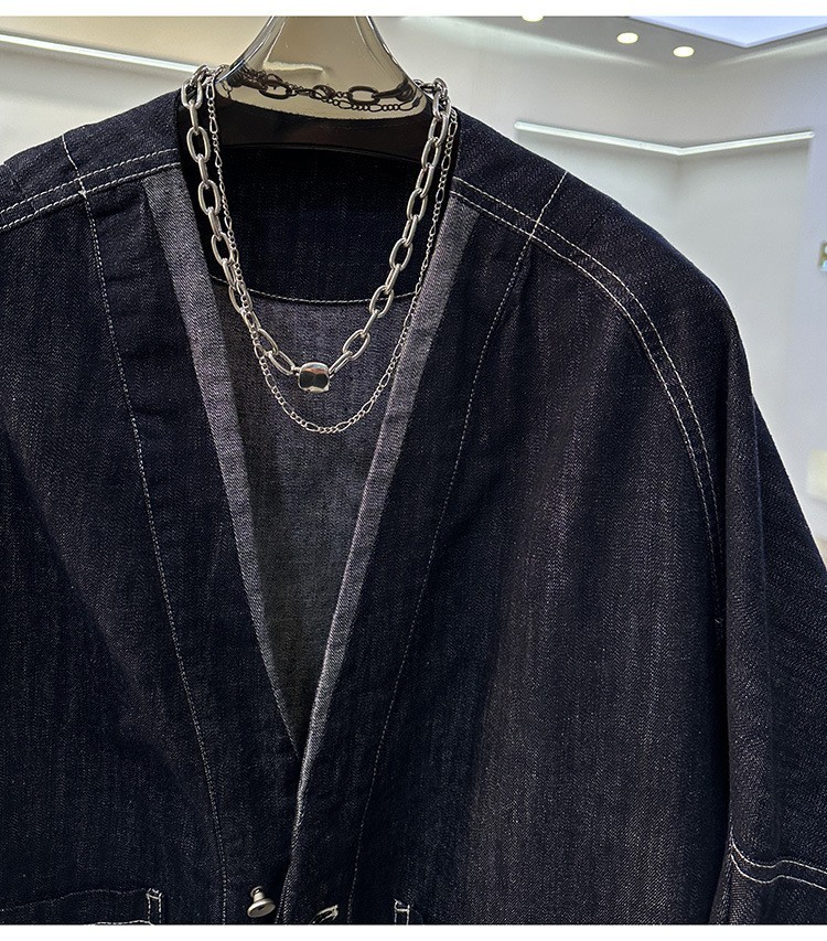 Unisex Japanese Batwing Sleeves Noragi Kimono Cardigan Denim Jeans Jacket Hot