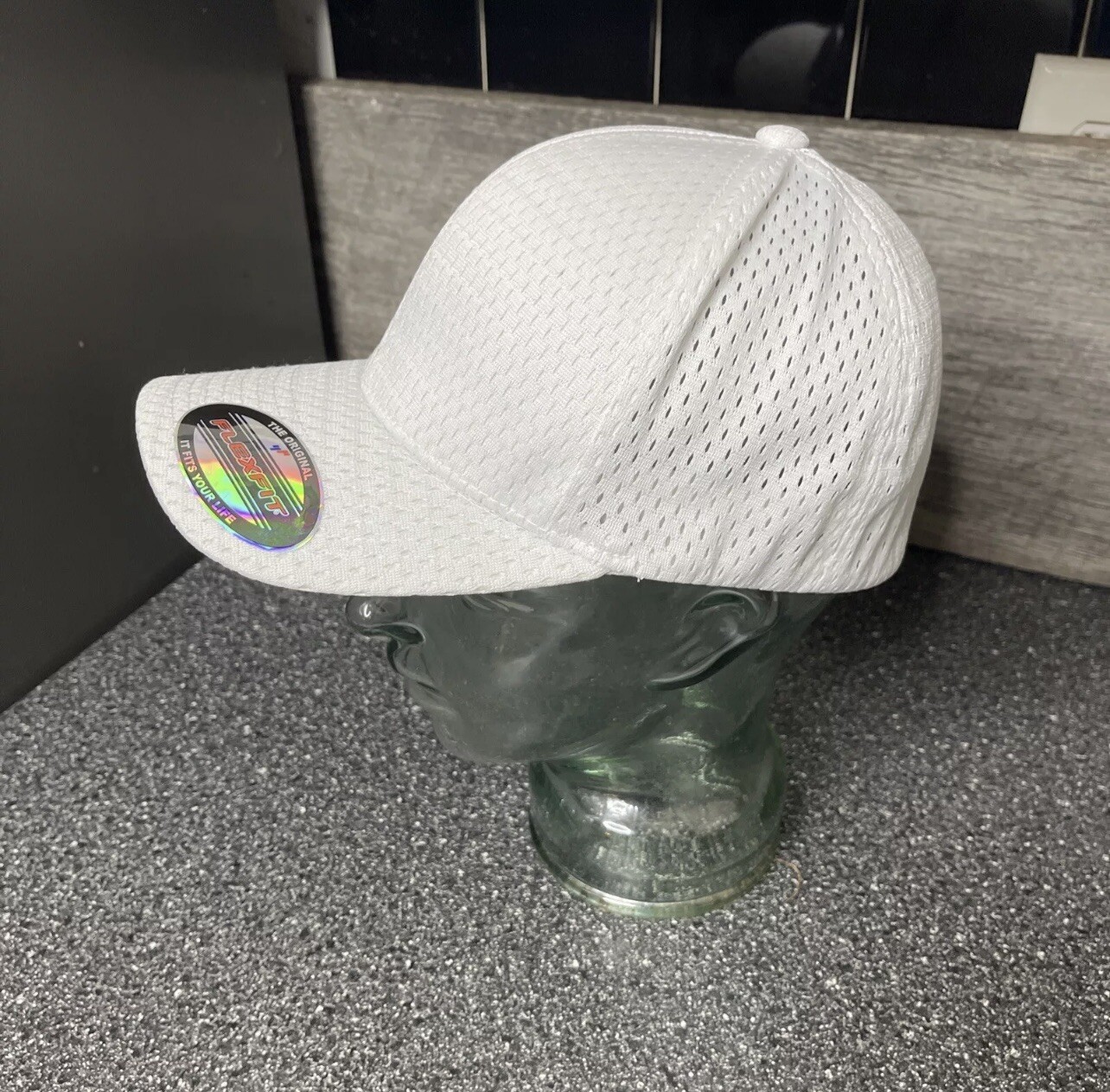 Flexfit Ultra Fibre Baseball Hat Fitted Air Mesh White Flex Fit Blank Cap S/M