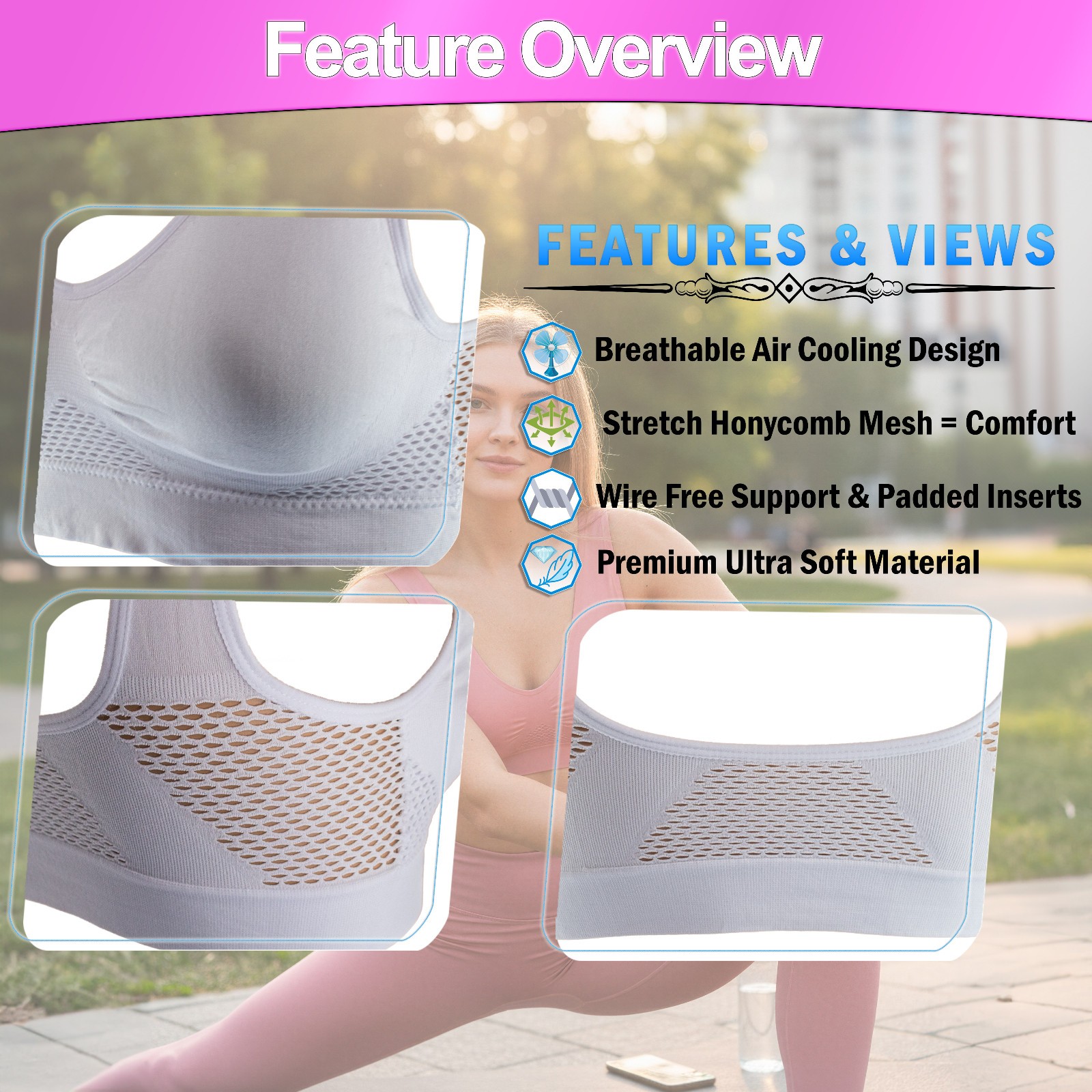 Seamless Support Wireless Comfort Bra Breathable Mesh Stretch Sports Freedom Bra